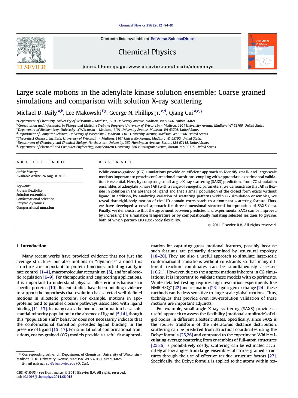 Large-scale motions in the adenylate kinase solution ensemble: Coarse-grained simulations and comparison with solution X-ray scattering