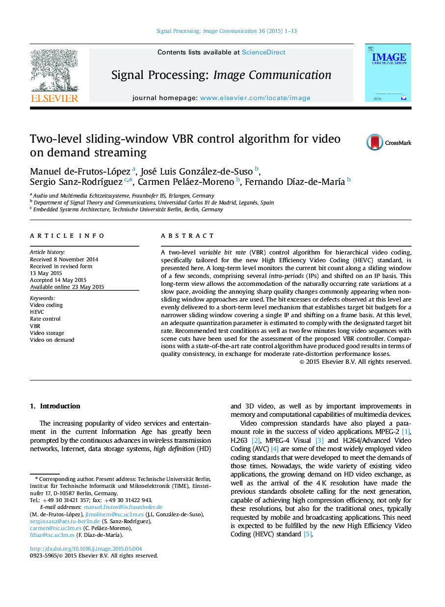 Two-level sliding-window VBR control algorithm for video on demand streaming