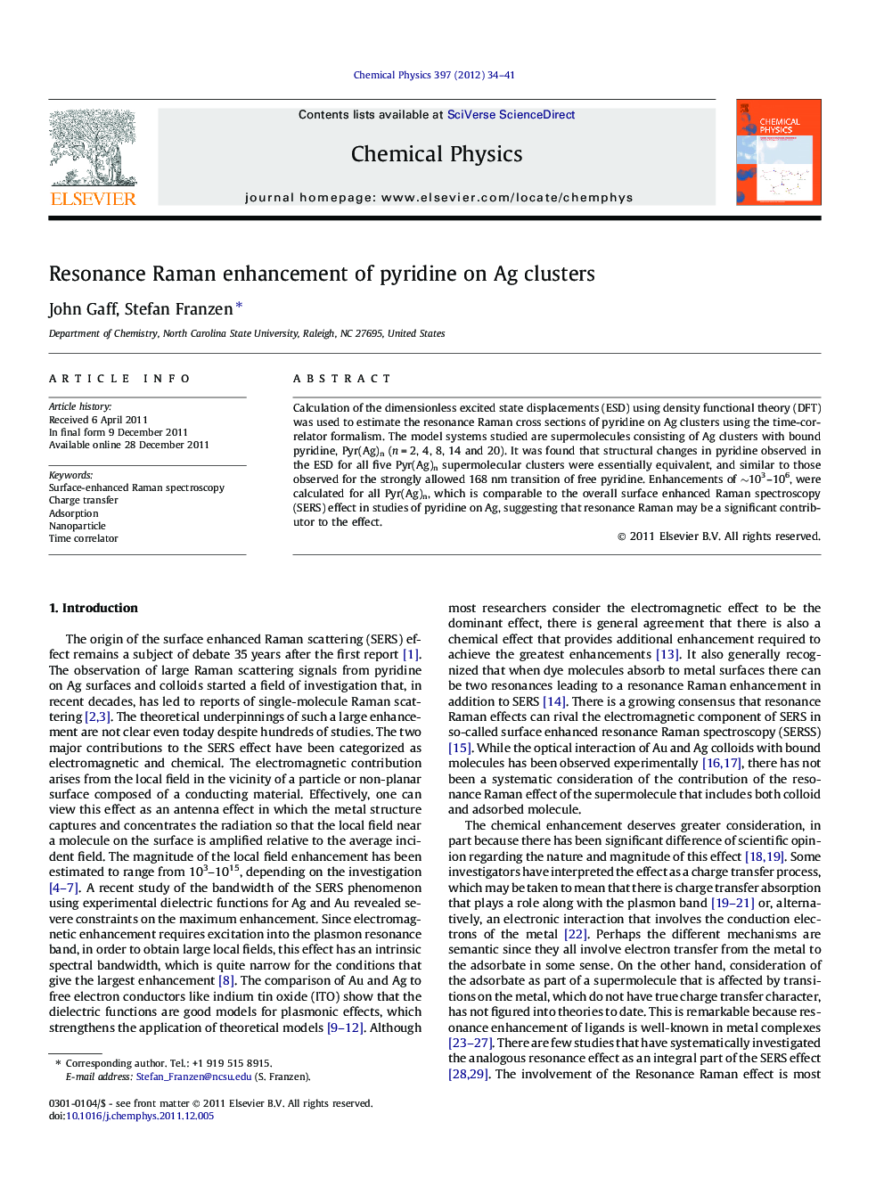 Resonance Raman enhancement of pyridine on Ag clusters