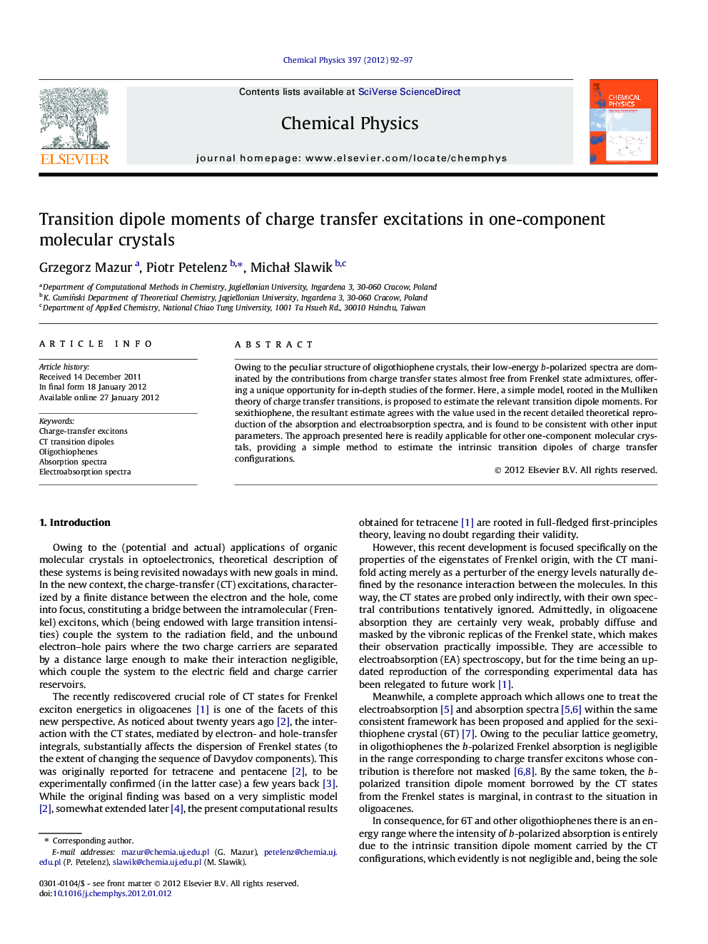 Transition dipole moments of charge transfer excitations in one-component molecular crystals