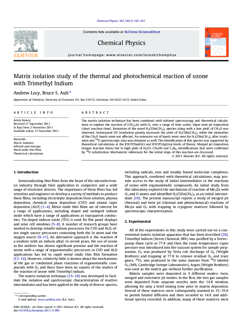 Matrix isolation study of the thermal and photochemical reaction of ozone with Trimethyl Indium