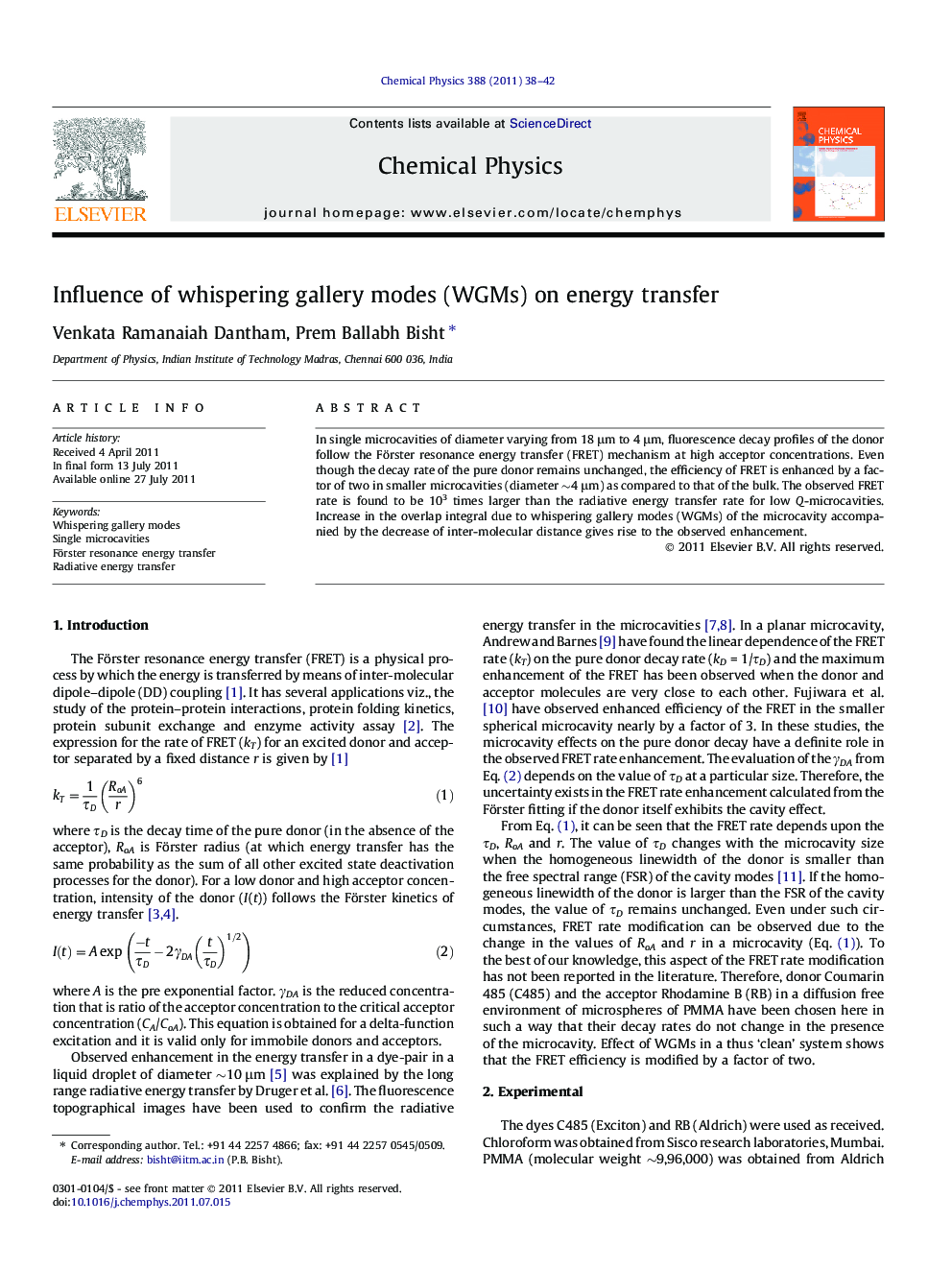 Influence of whispering gallery modes (WGMs) on energy transfer