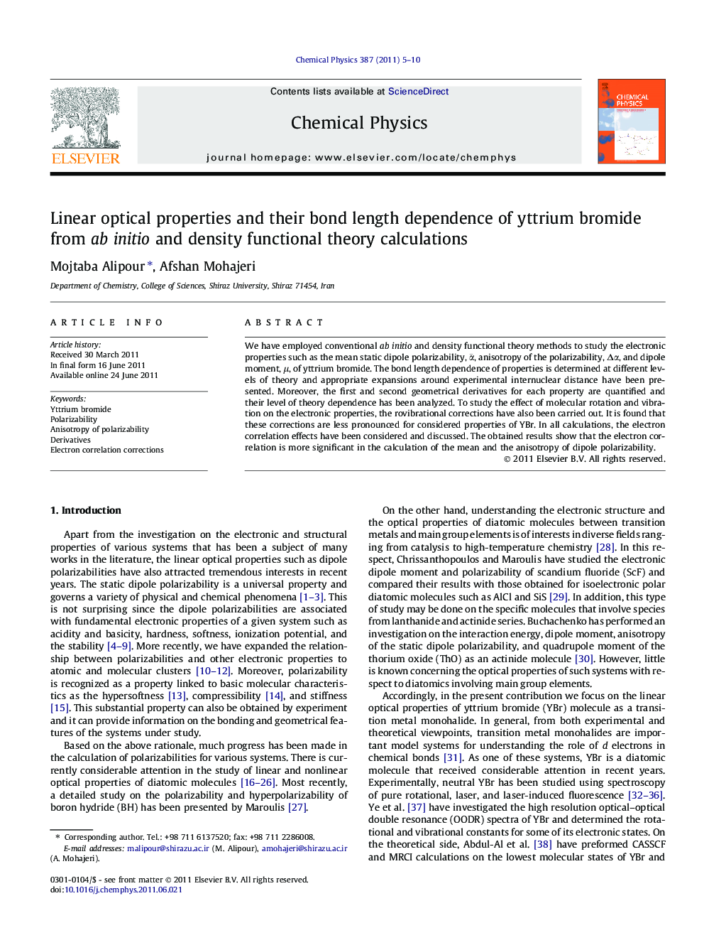 Linear optical properties and their bond length dependence of yttrium bromide from ab initio and density functional theory calculations