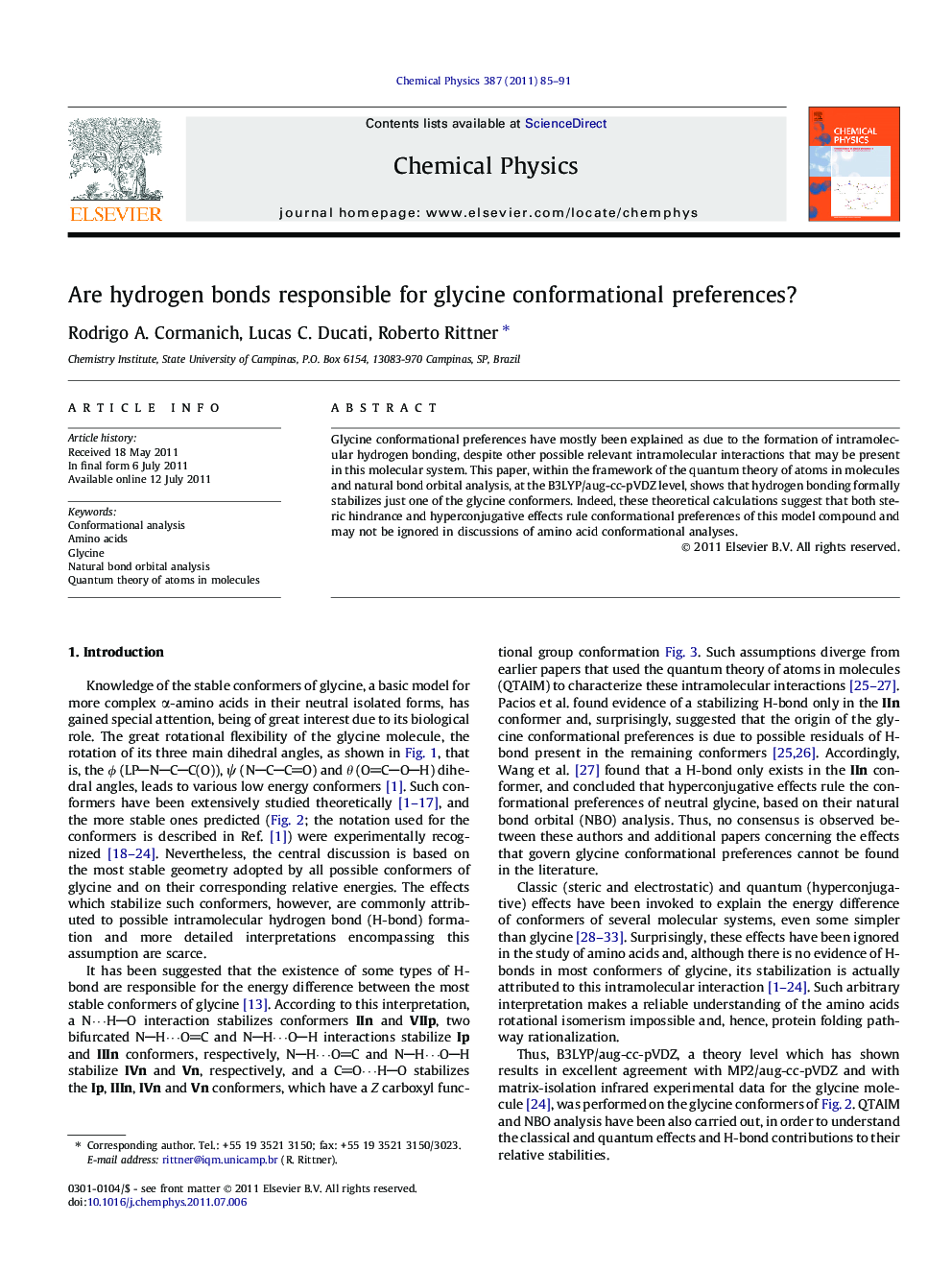 Are hydrogen bonds responsible for glycine conformational preferences?