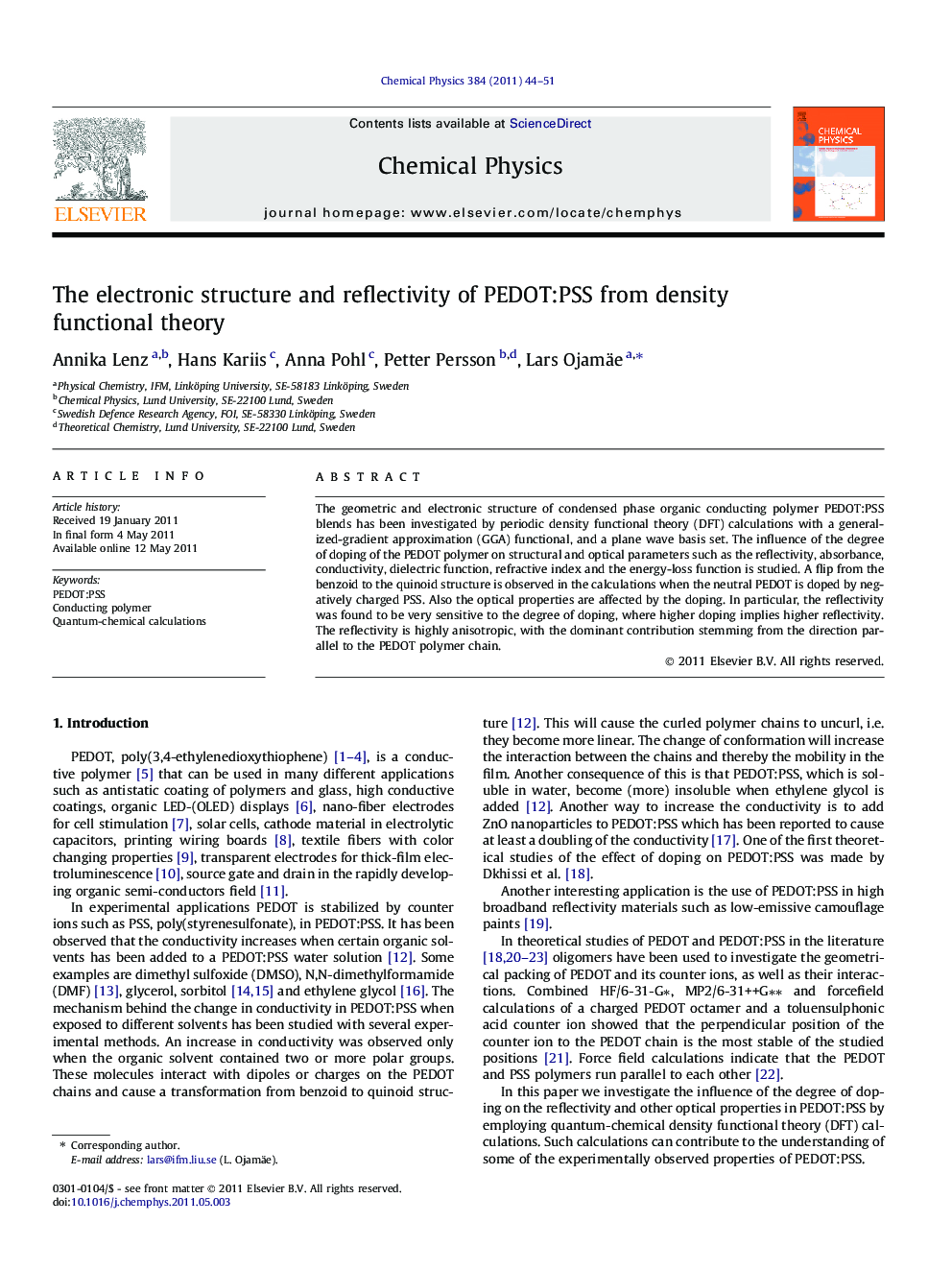 The electronic structure and reflectivity of PEDOT:PSS from density functional theory