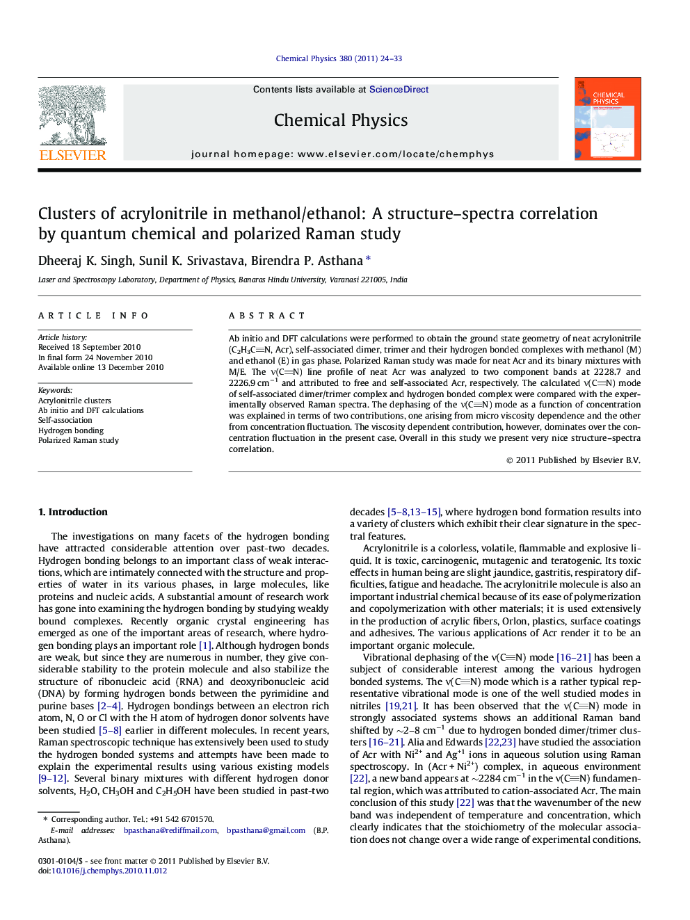 Clusters of acrylonitrile in methanol/ethanol: A structure-spectra correlation by quantum chemical and polarized Raman study