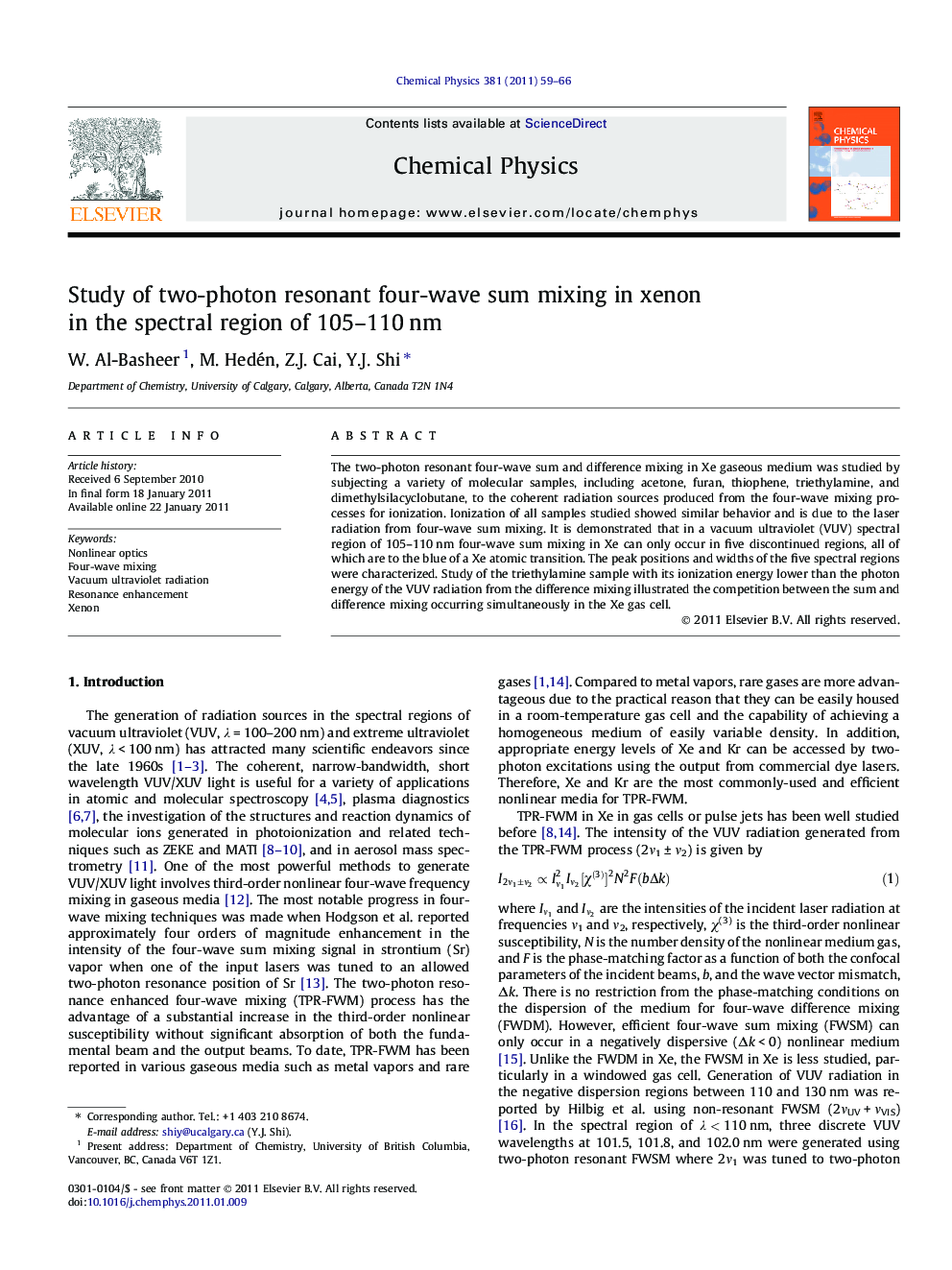 Study of two-photon resonant four-wave sum mixing in xenon in the spectral region of 105-110Â nm