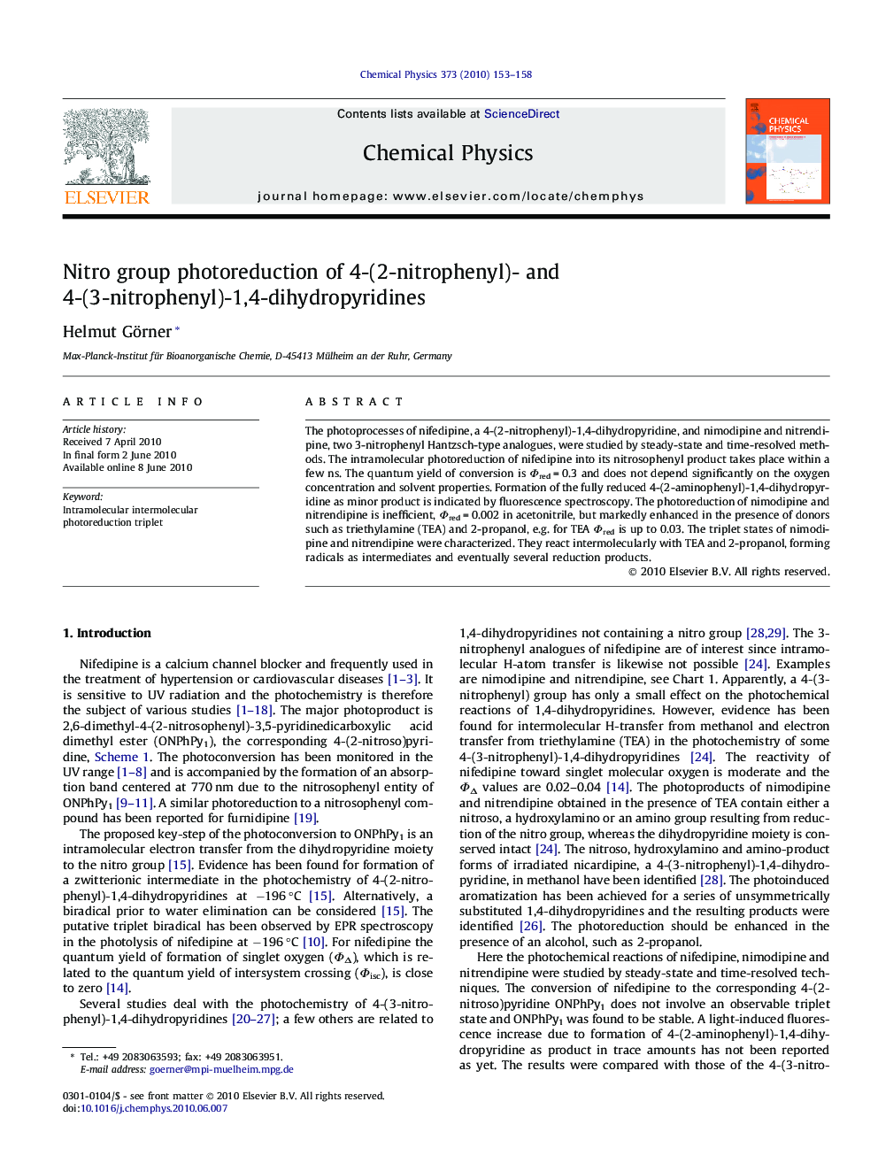 Nitro group photoreduction of 4-(2-nitrophenyl)- and 4-(3-nitrophenyl)-1,4-dihydropyridines