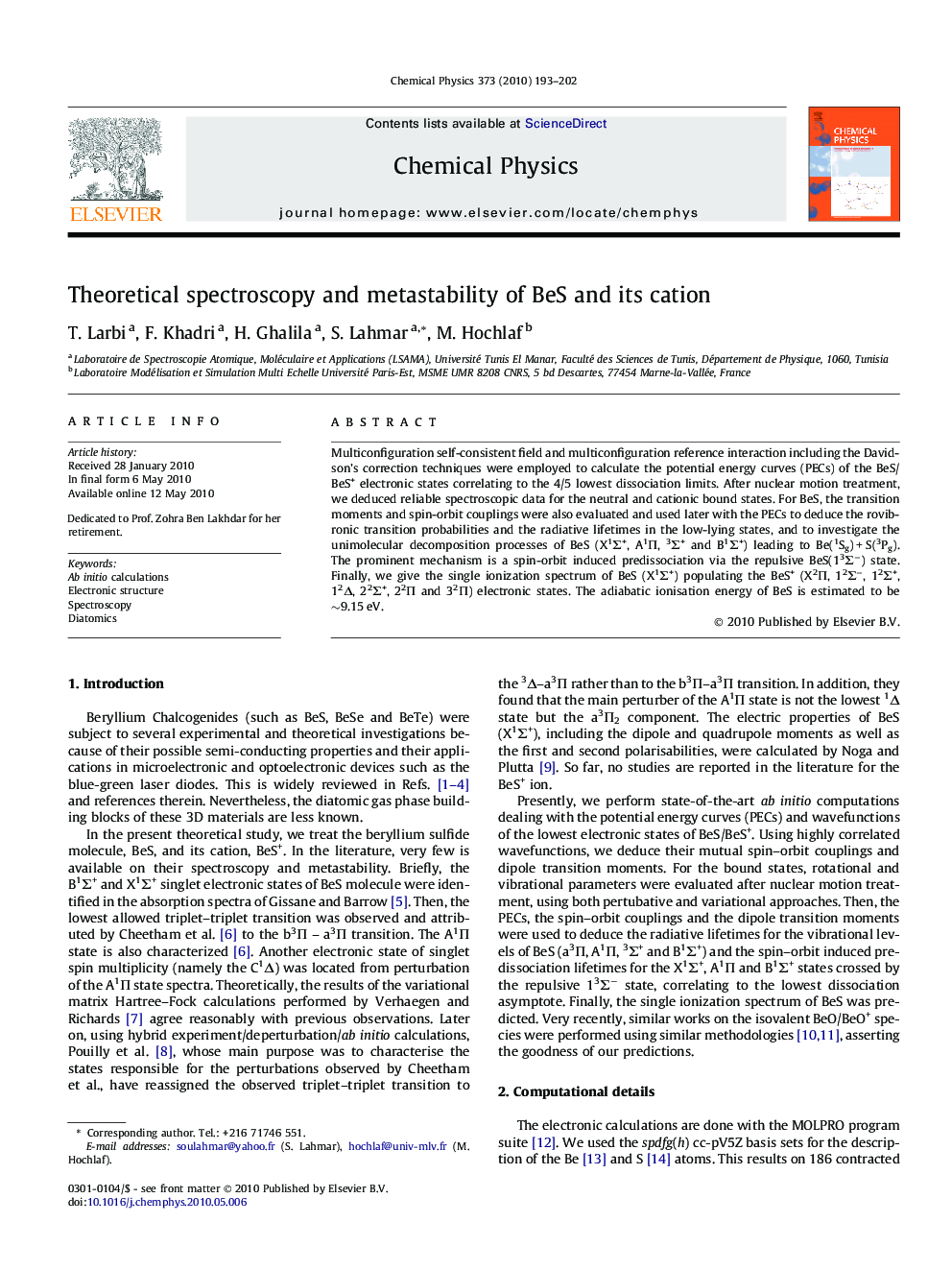 Theoretical spectroscopy and metastability of BeS and its cation