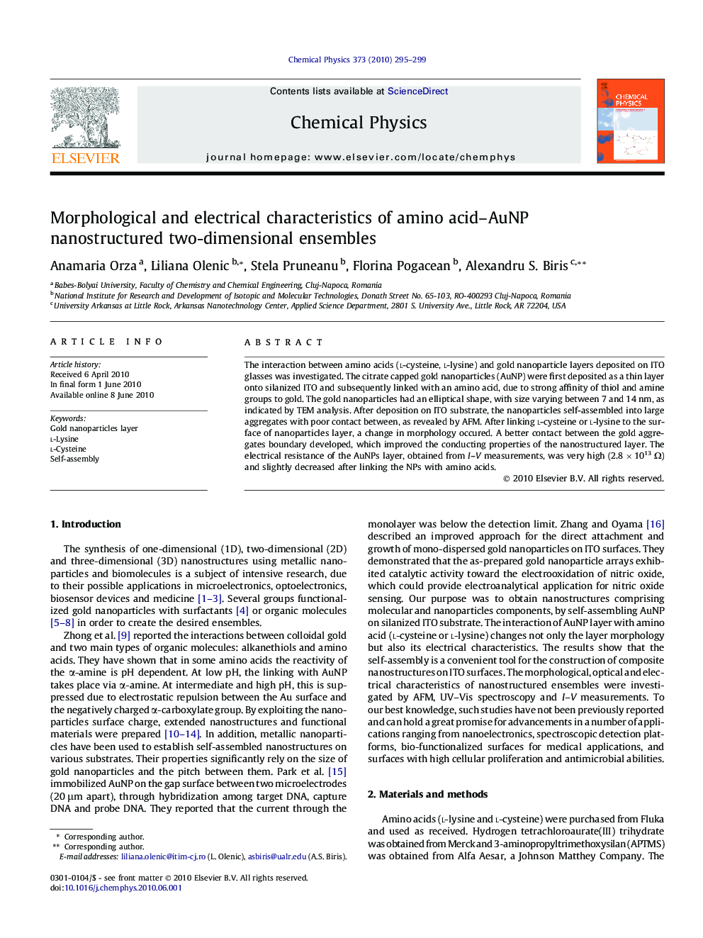 Morphological and electrical characteristics of amino acid-AuNP nanostructured two-dimensional ensembles