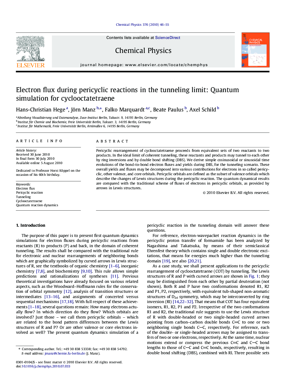 Electron flux during pericyclic reactions in the tunneling limit: Quantum simulation for cyclooctatetraene