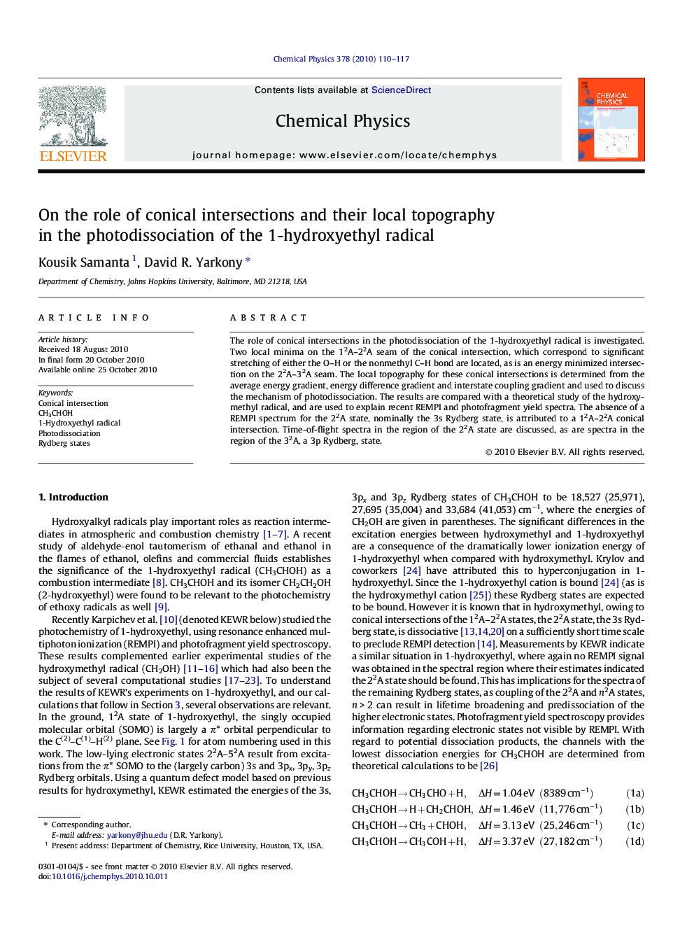 On the role of conical intersections and their local topography in the photodissociation of the 1-hydroxyethyl radical