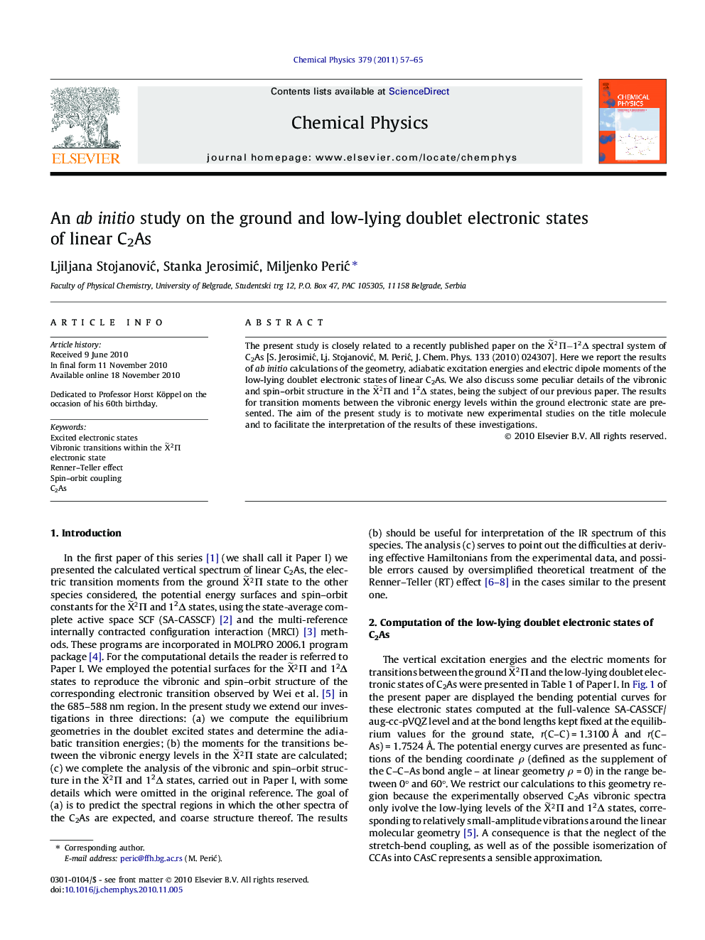 An ab initio study on the ground and low-lying doublet electronic states of linear C2As