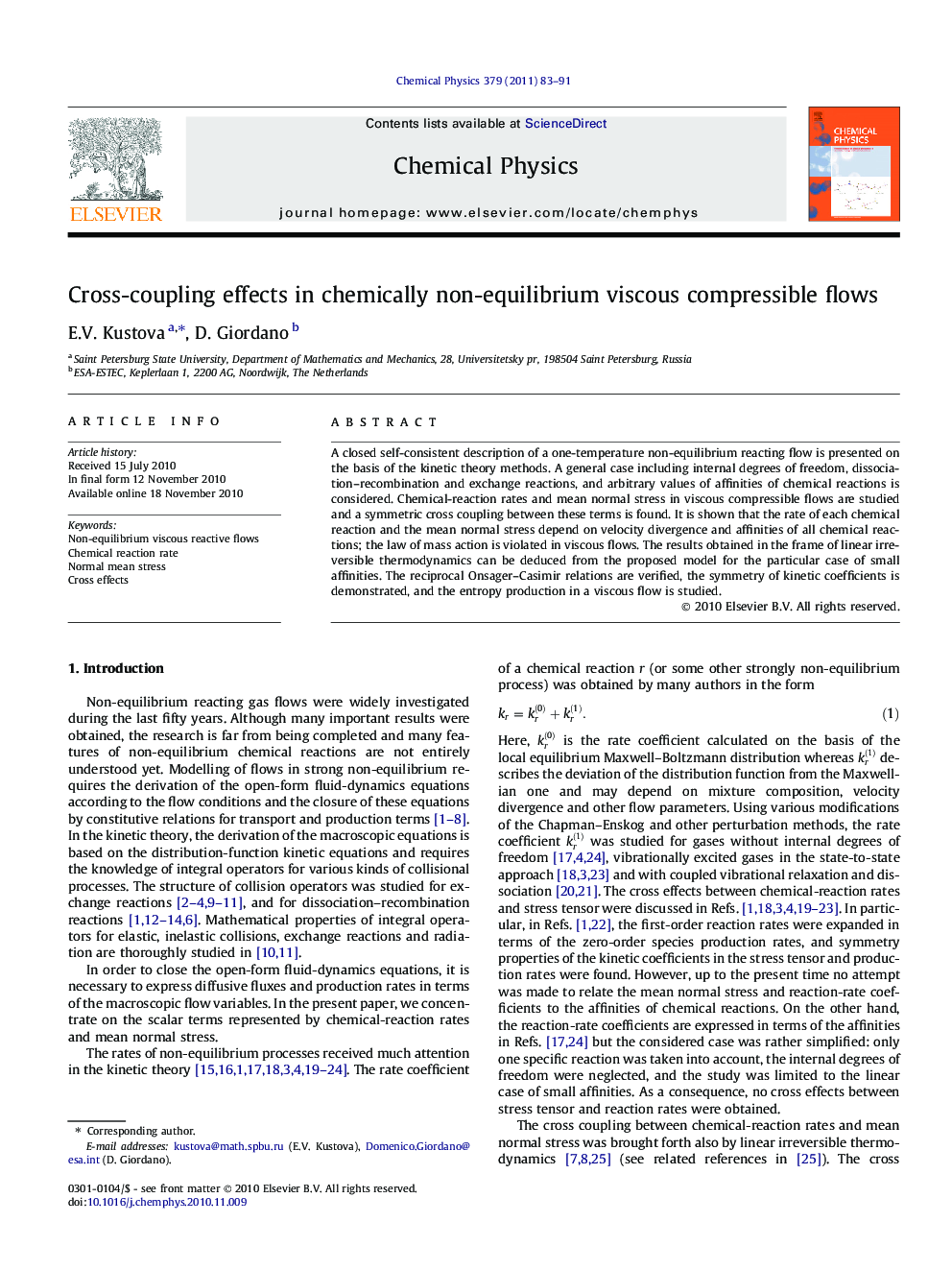 Cross-coupling effects in chemically non-equilibrium viscous compressible flows