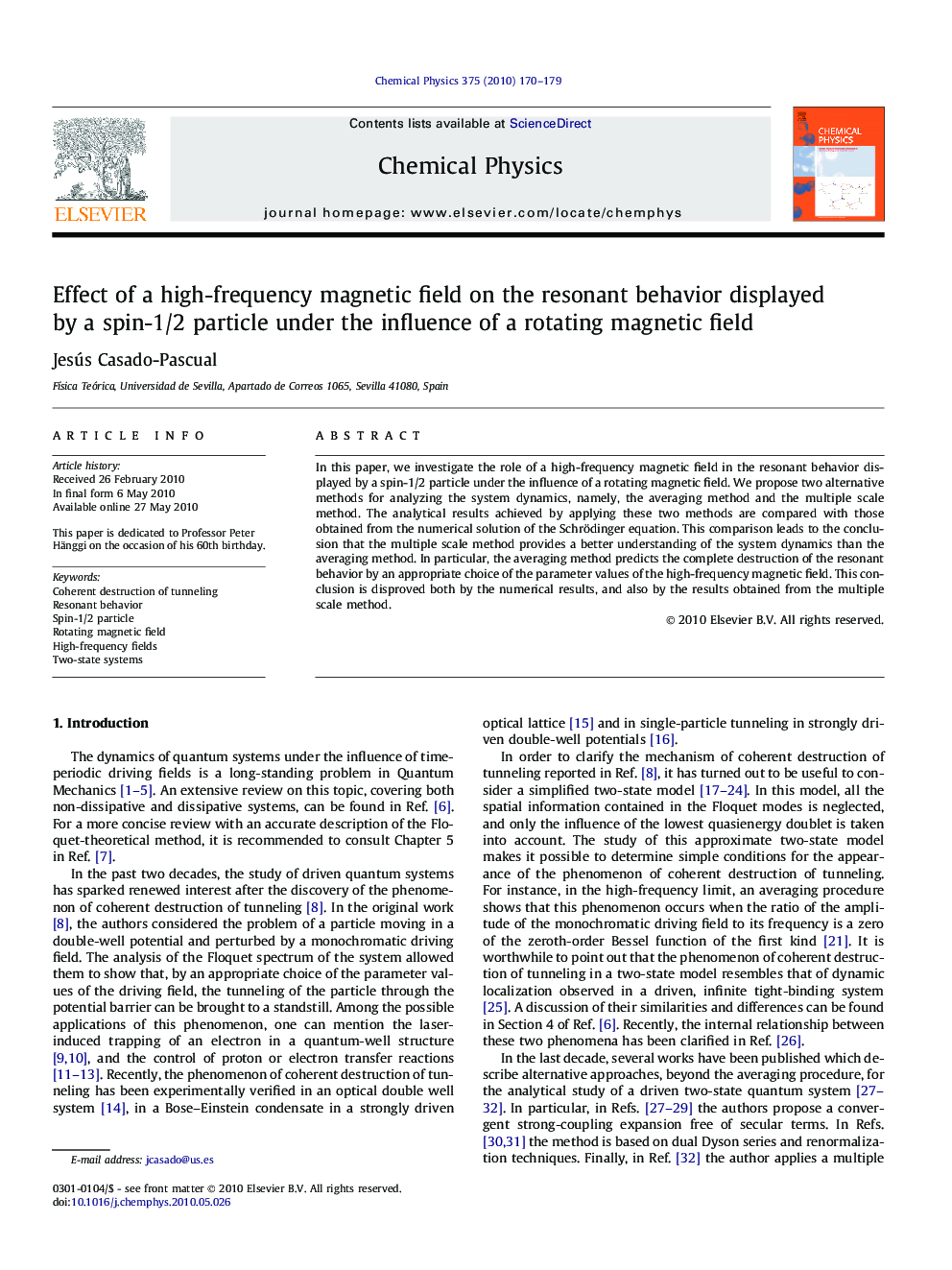 عکس صفحه اول مقاله: Effect of a high-frequency magnetic field on the resonant behavior displayed by a spin-1/2 particle under the influence of a rotating magnetic field Effect of a high-frequency magnetic field on the resonant behavior displayed by a spin-1/2 particle under the influence of a rotating magnetic field