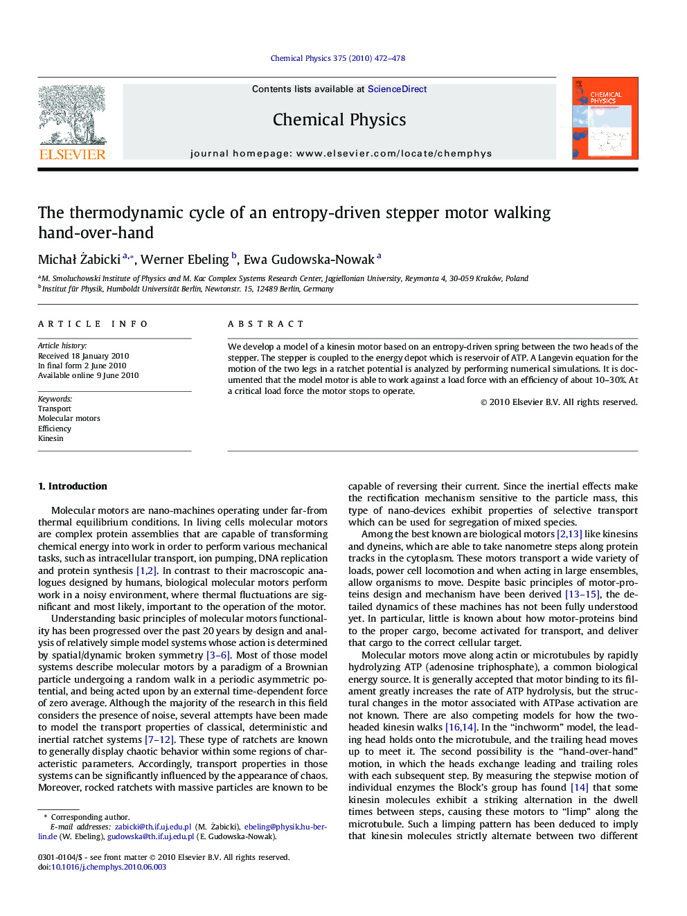 The thermodynamic cycle of an entropy-driven stepper motor walking hand-over-hand