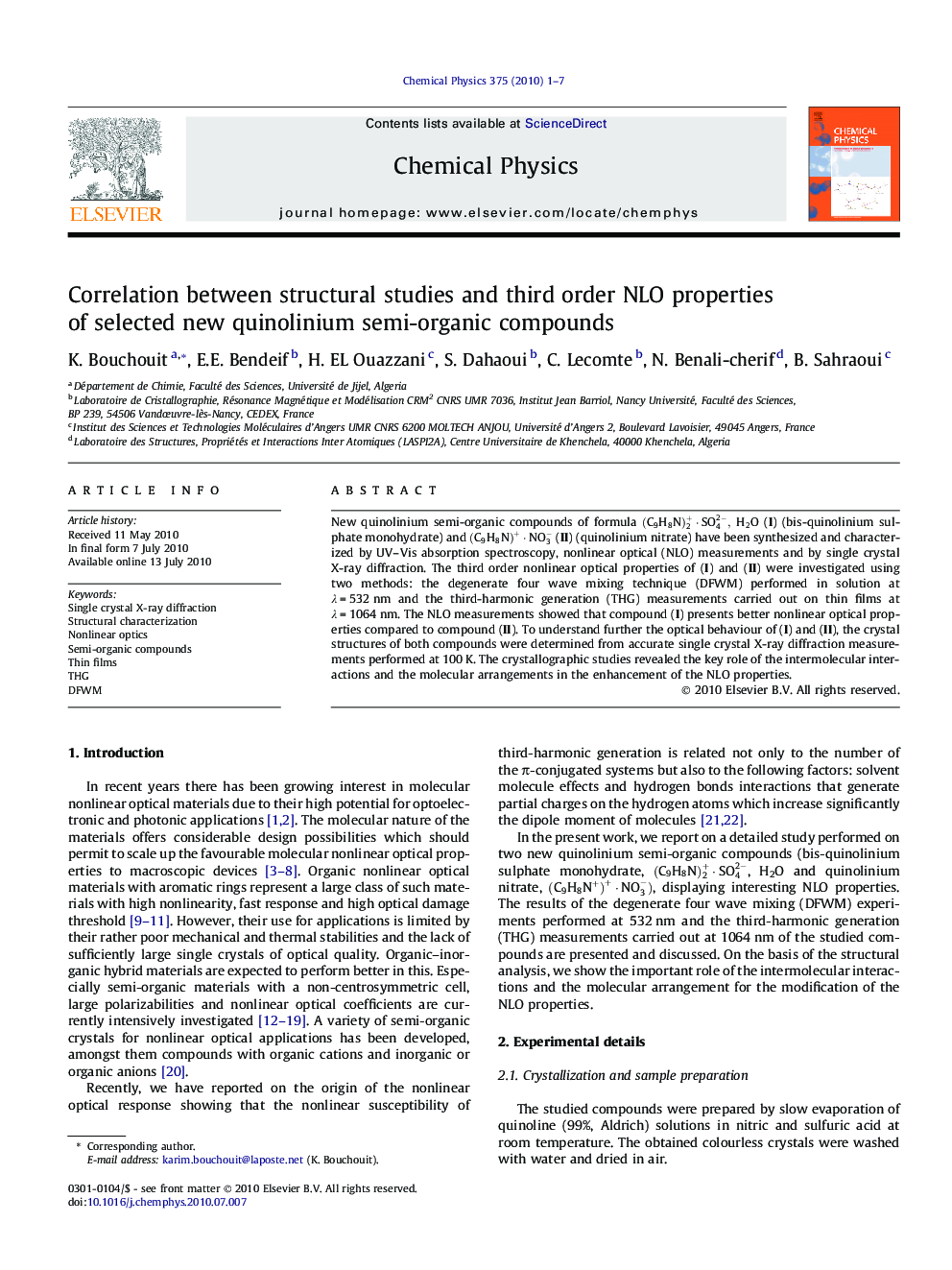 Correlation between structural studies and third order NLO properties of selected new quinolinium semi-organic compounds