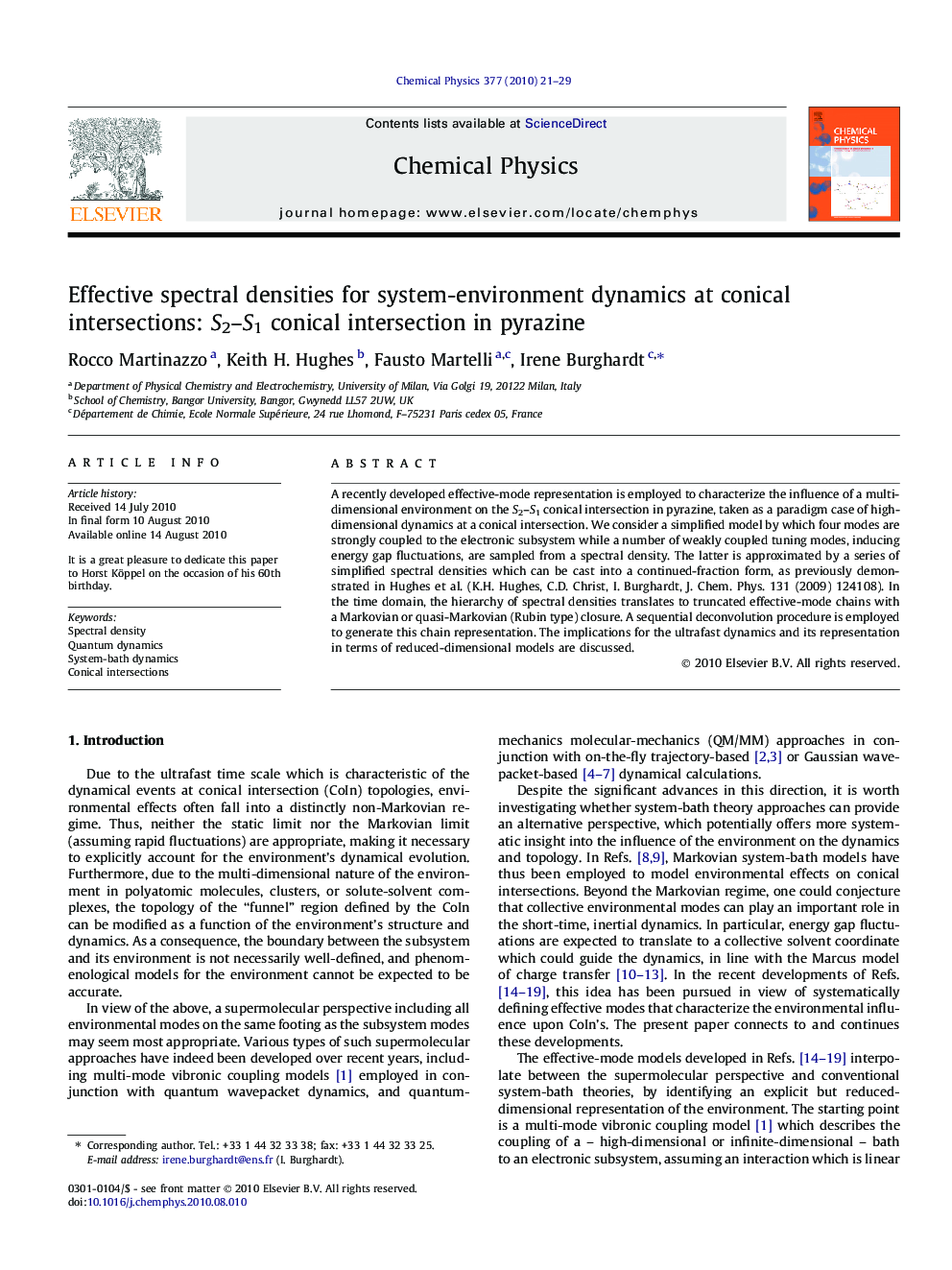 Effective spectral densities for system-environment dynamics at conical intersections: S2-S1 conical intersection in pyrazine