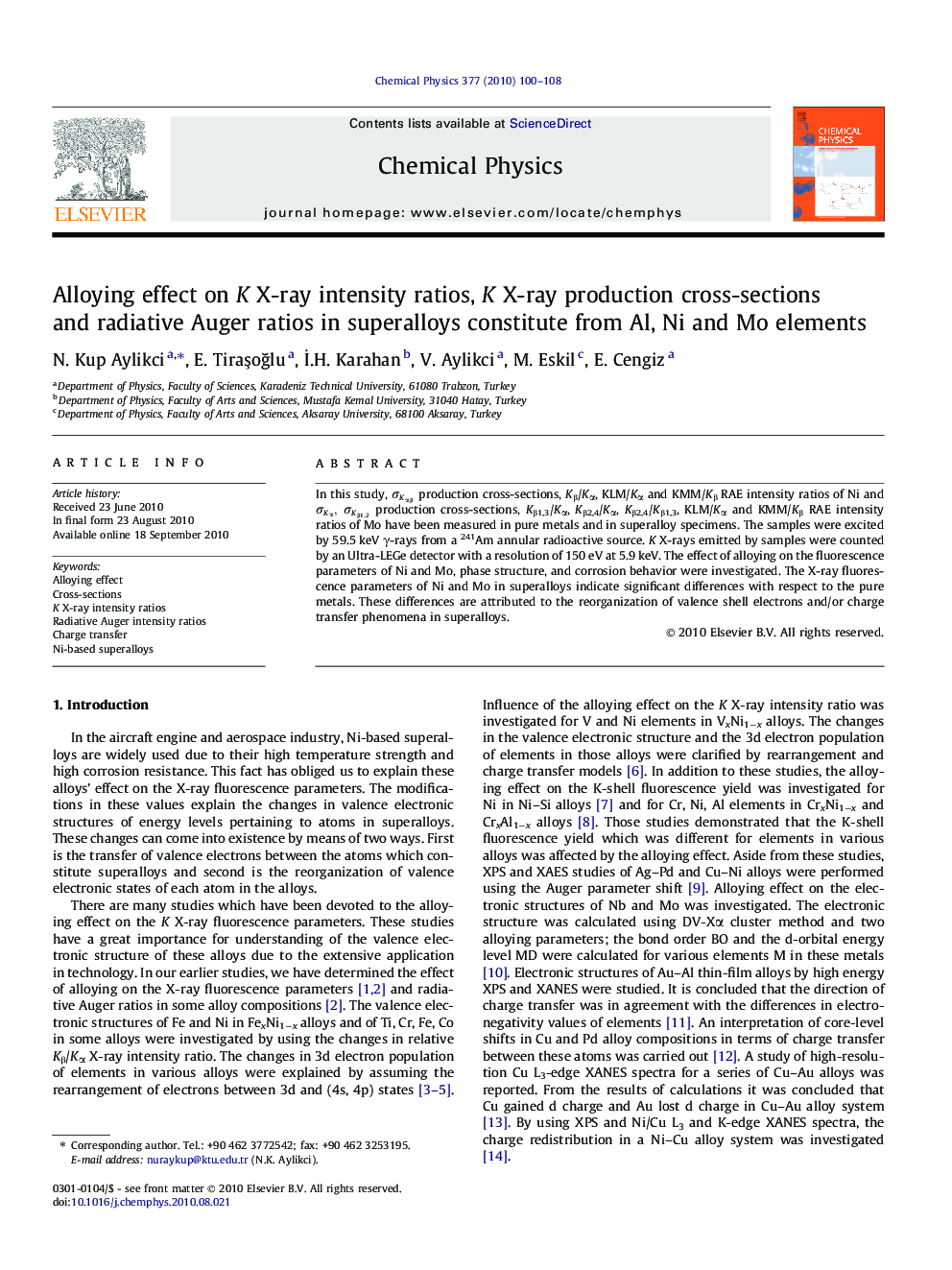 Alloying effect on K X-ray intensity ratios, K X-ray production cross-sections and radiative Auger ratios in superalloys constitute from Al, Ni and Mo elements