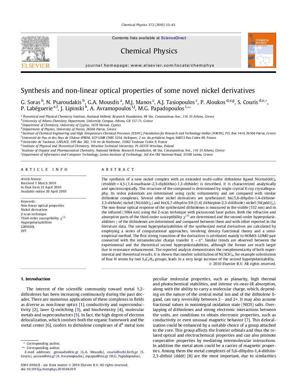 Synthesis and non-linear optical properties of some novel nickel derivatives