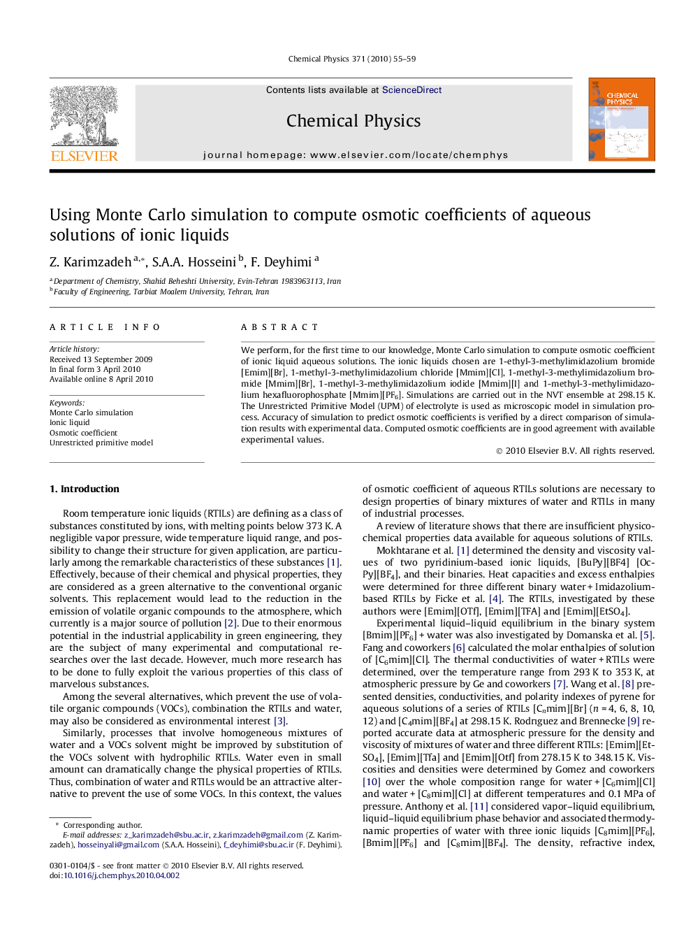 Using Monte Carlo simulation to compute osmotic coefficients of aqueous solutions of ionic liquids