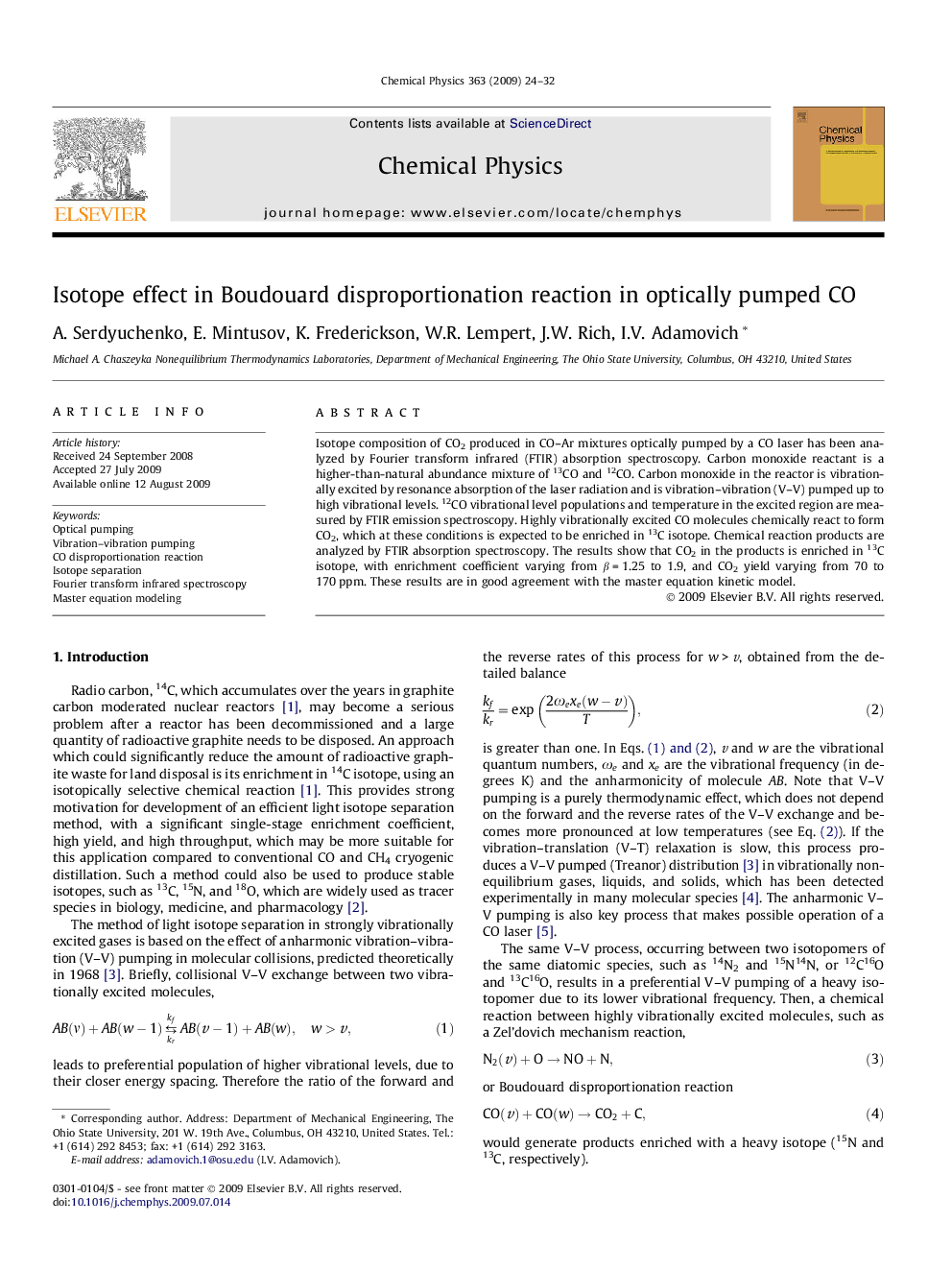 Isotope effect in Boudouard disproportionation reaction in optically pumped CO