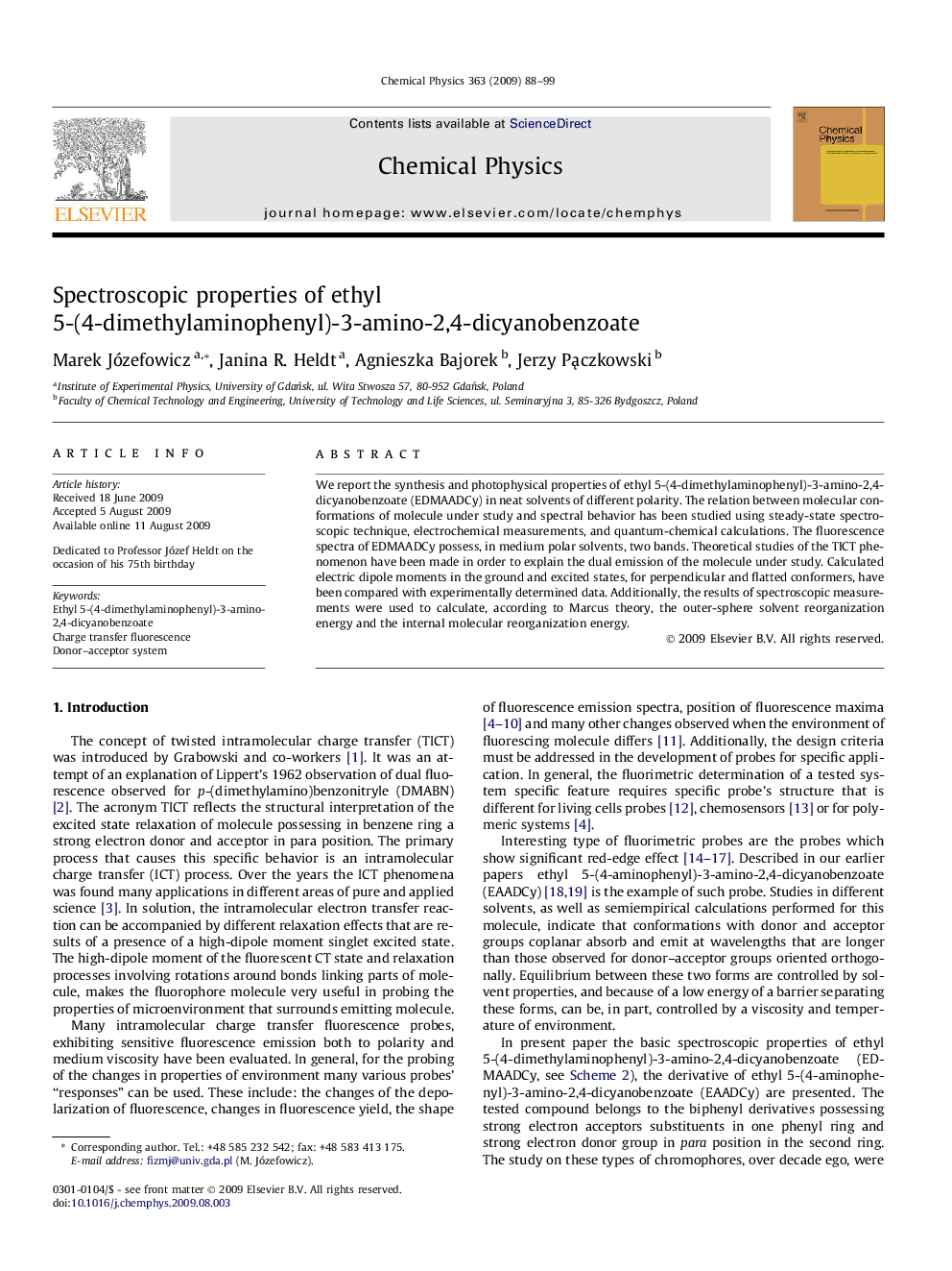 Spectroscopic properties of ethyl 5-(4-dimethylaminophenyl)-3-amino-2,4-dicyanobenzoate