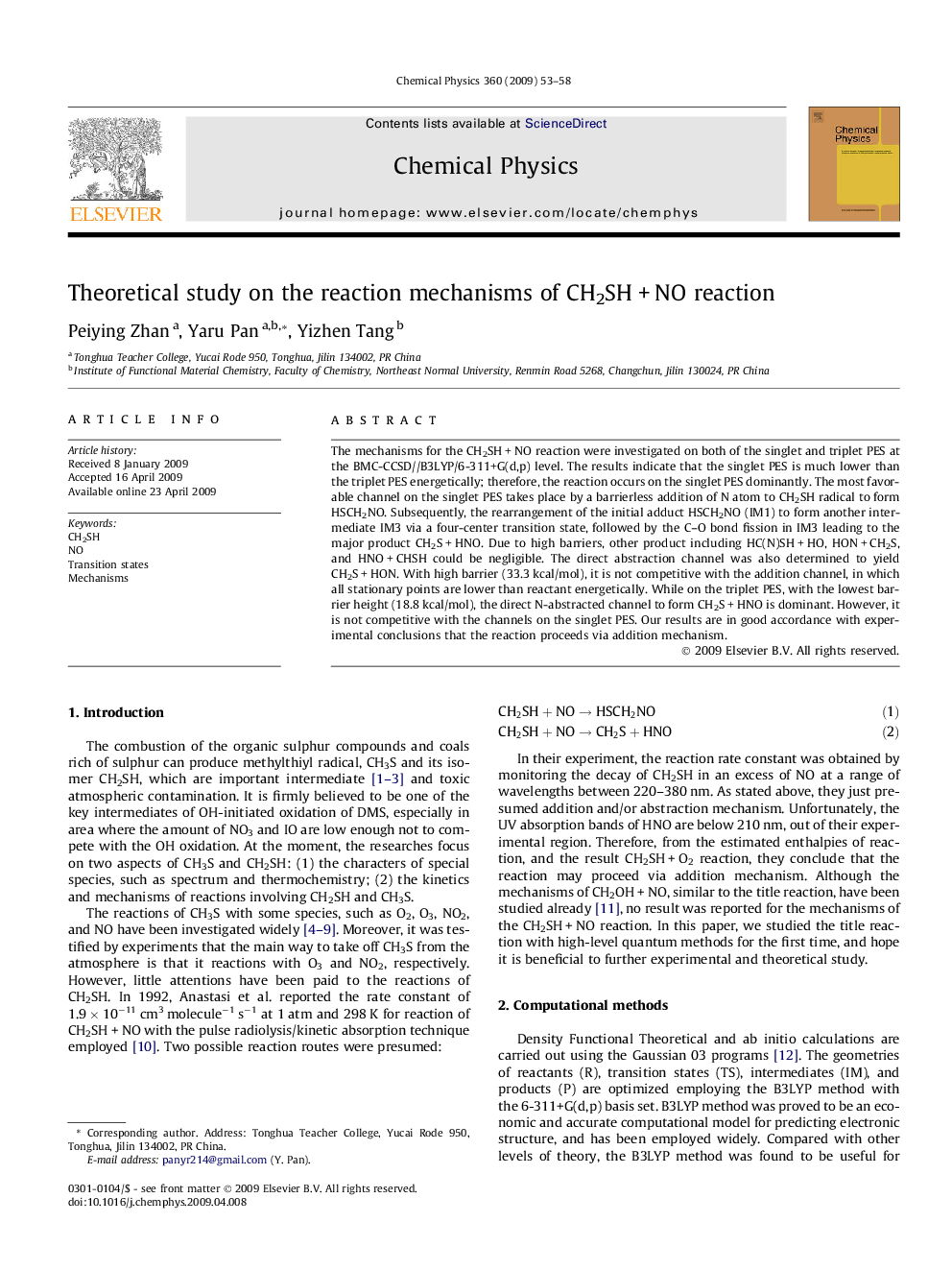 Theoretical study on the reaction mechanisms of CH2SHÂ +Â NO reaction