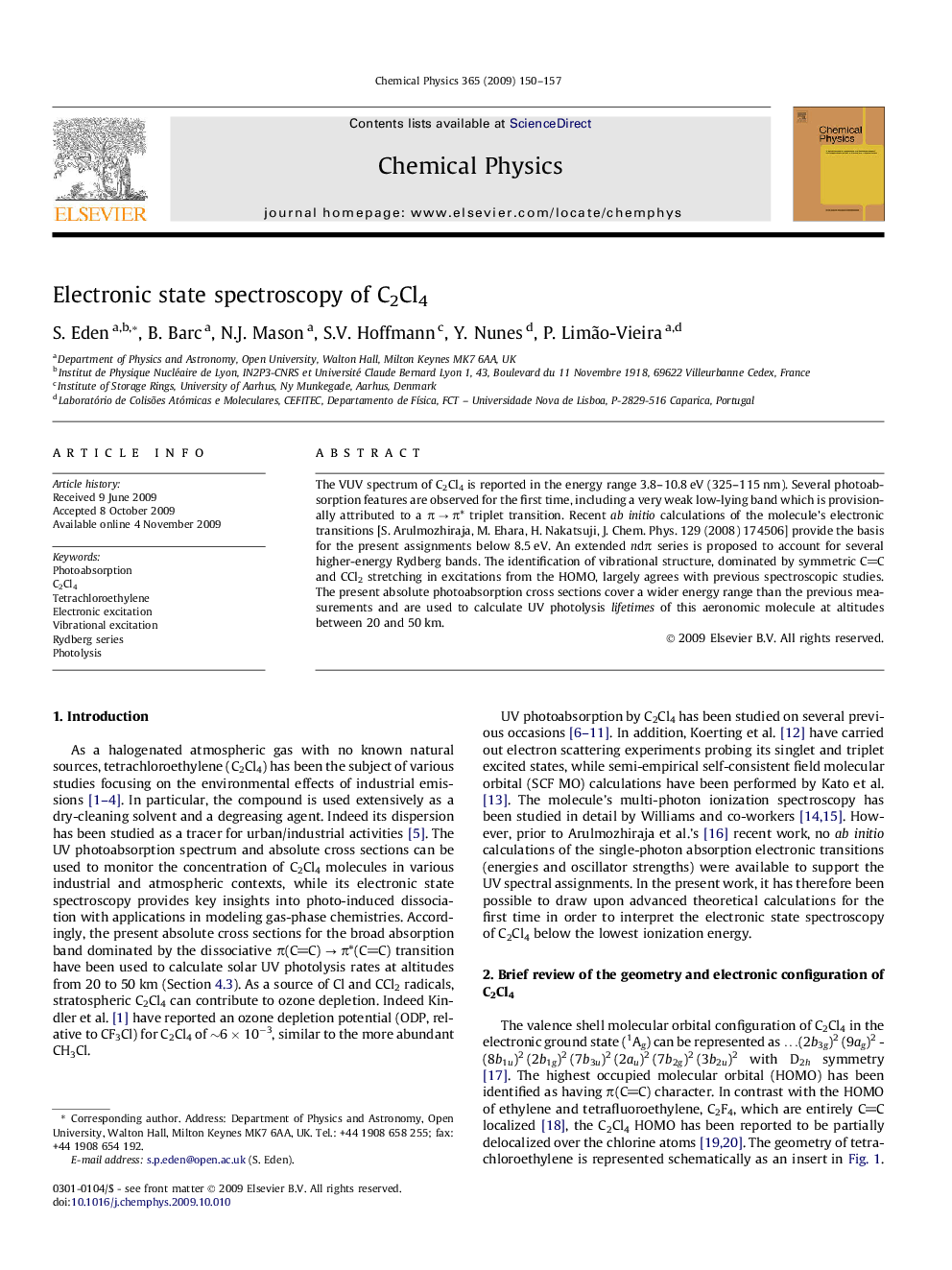 Electronic state spectroscopy of C2Cl4