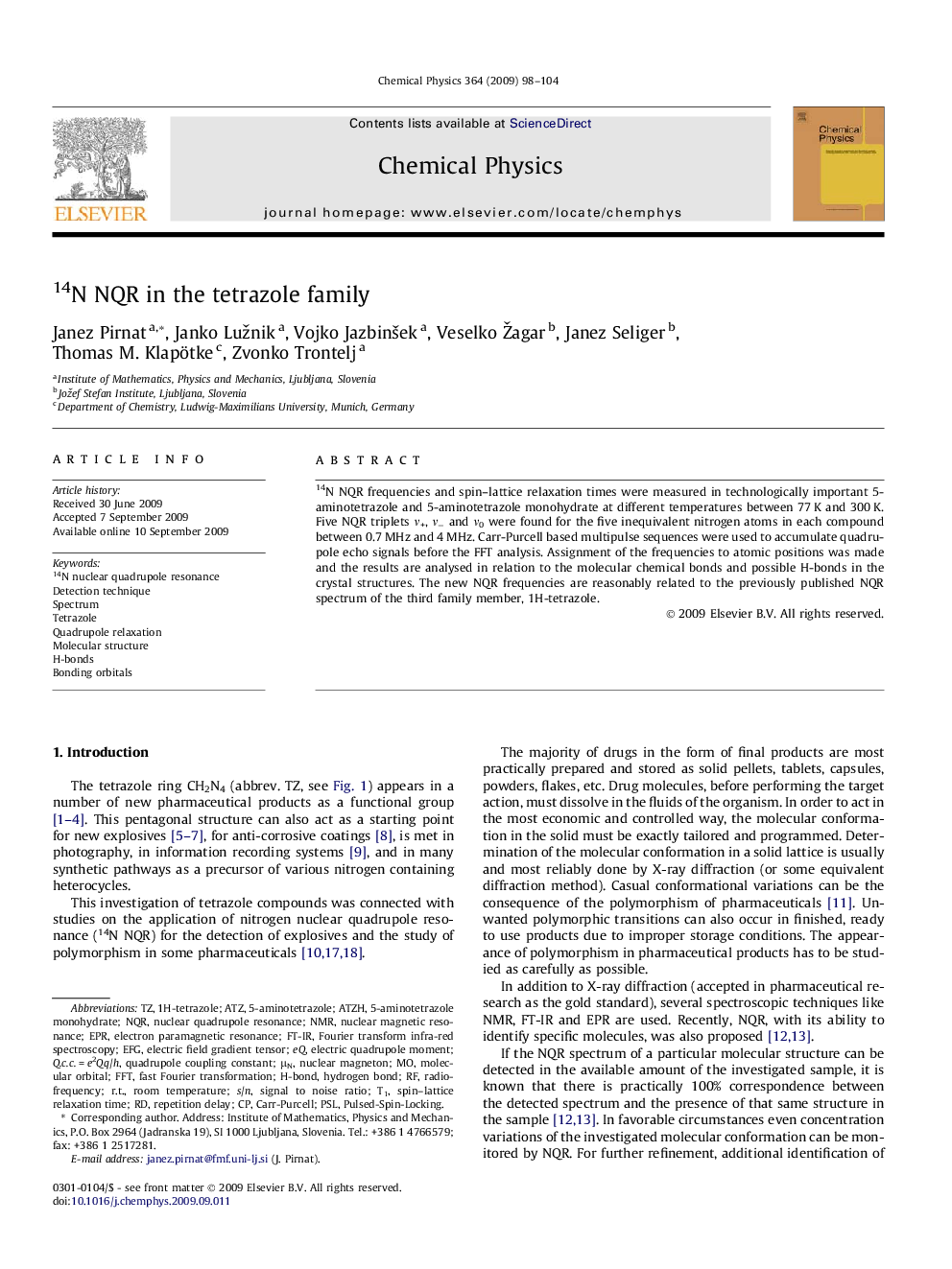 14N NQR in the tetrazole family