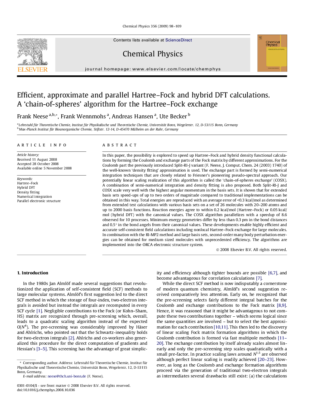 Efficient, approximate and parallel Hartree-Fock and hybrid DFT calculations. A 'chain-of-spheres' algorithm for the Hartree-Fock exchange