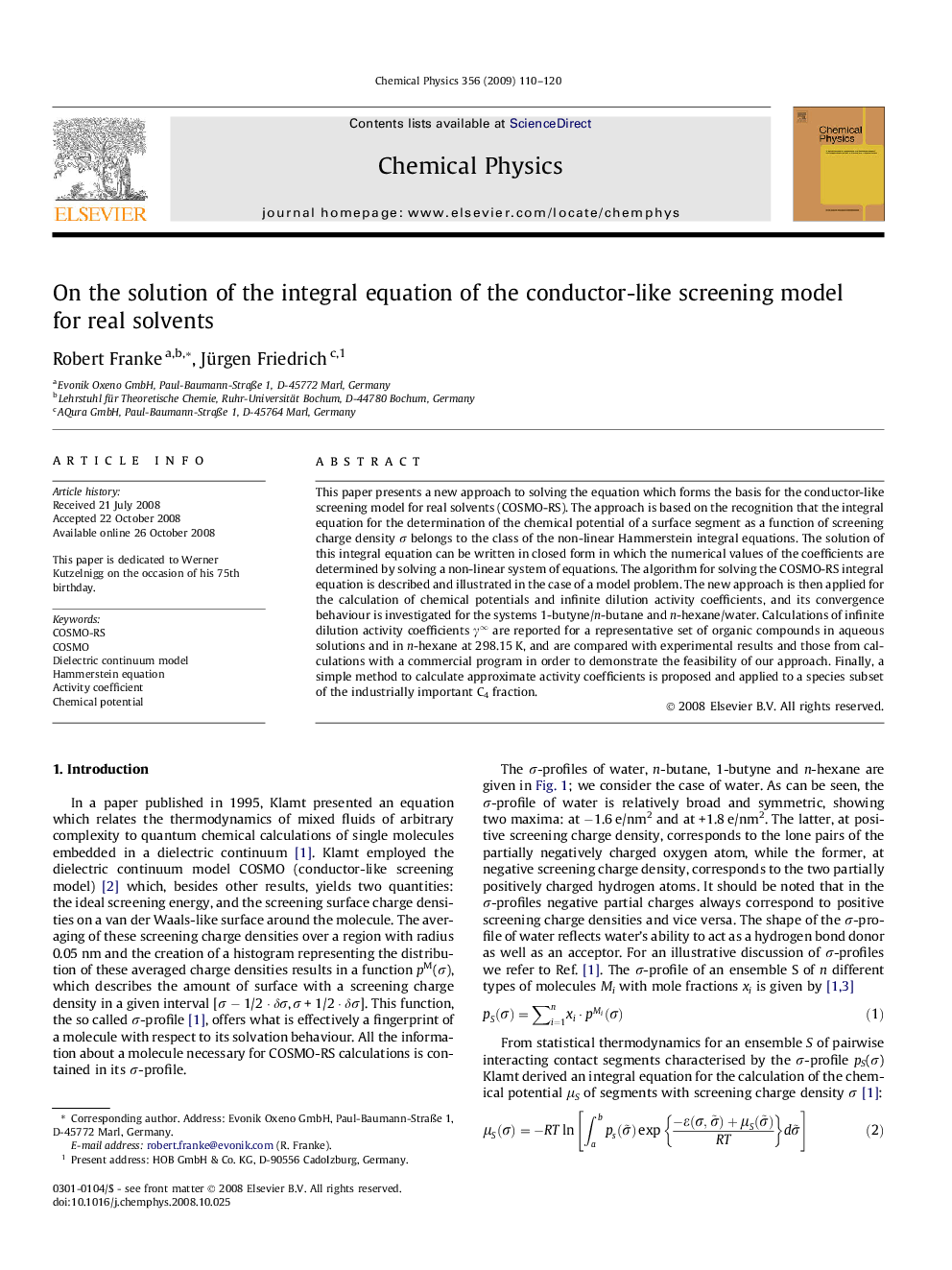 On the solution of the integral equation of the conductor-like screening model for real solvents