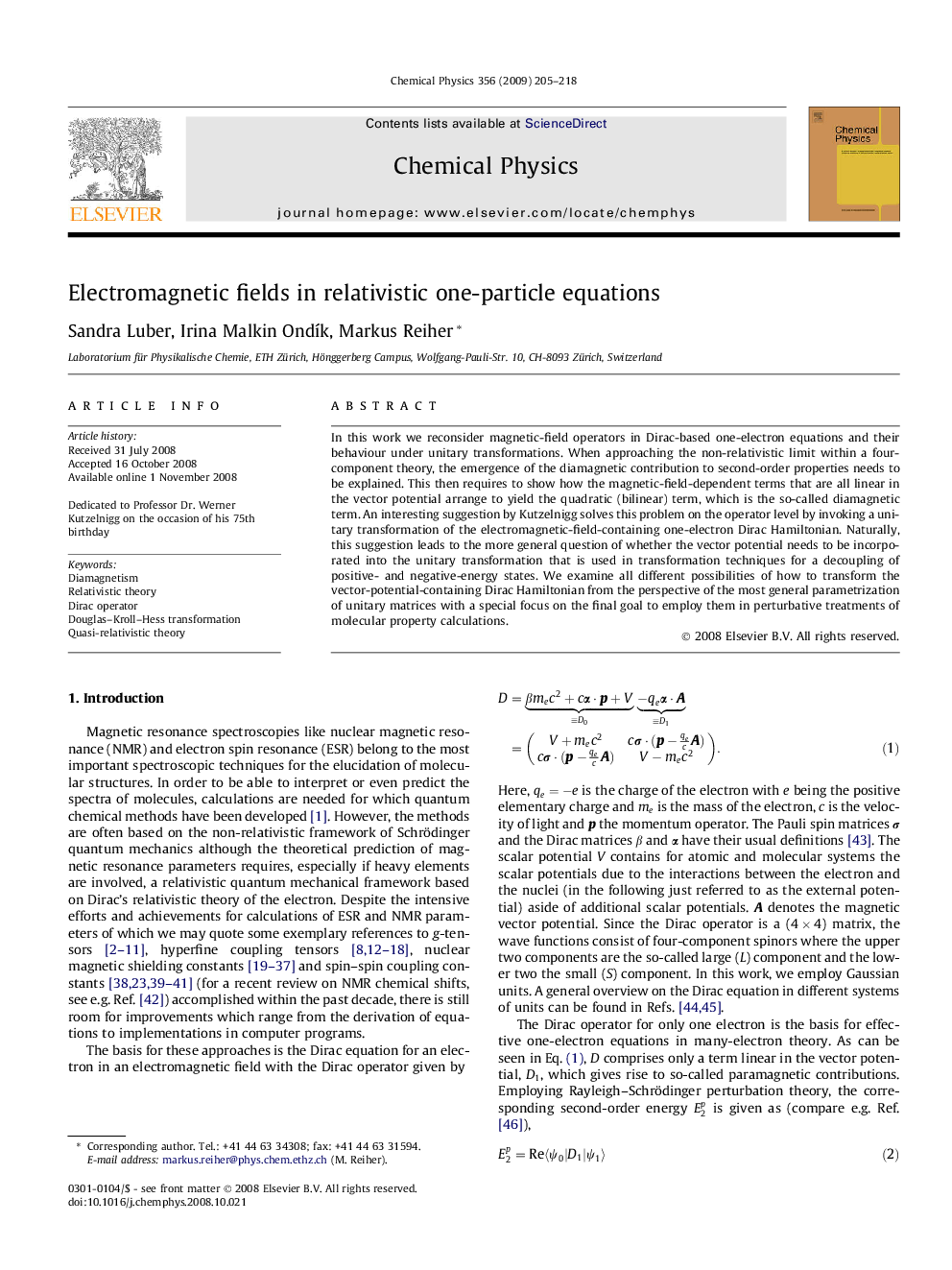 Electromagnetic fields in relativistic one-particle equations