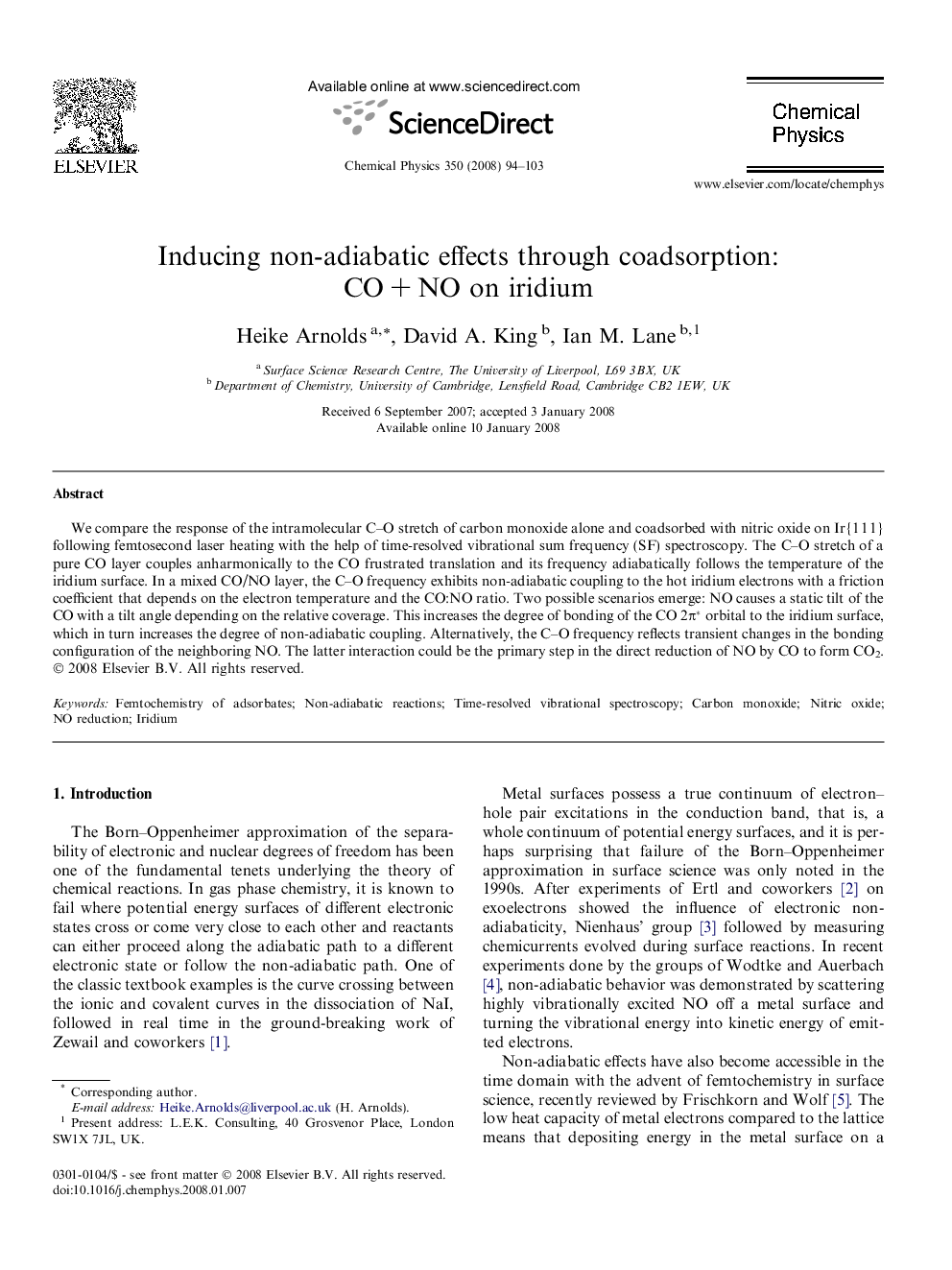 Inducing non-adiabatic effects through coadsorption: COÂ +Â NO on iridium