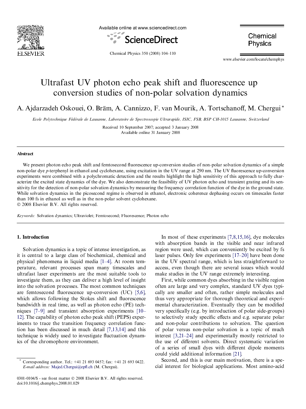 Ultrafast UV photon echo peak shift and fluorescence up conversion studies of non-polar solvation dynamics