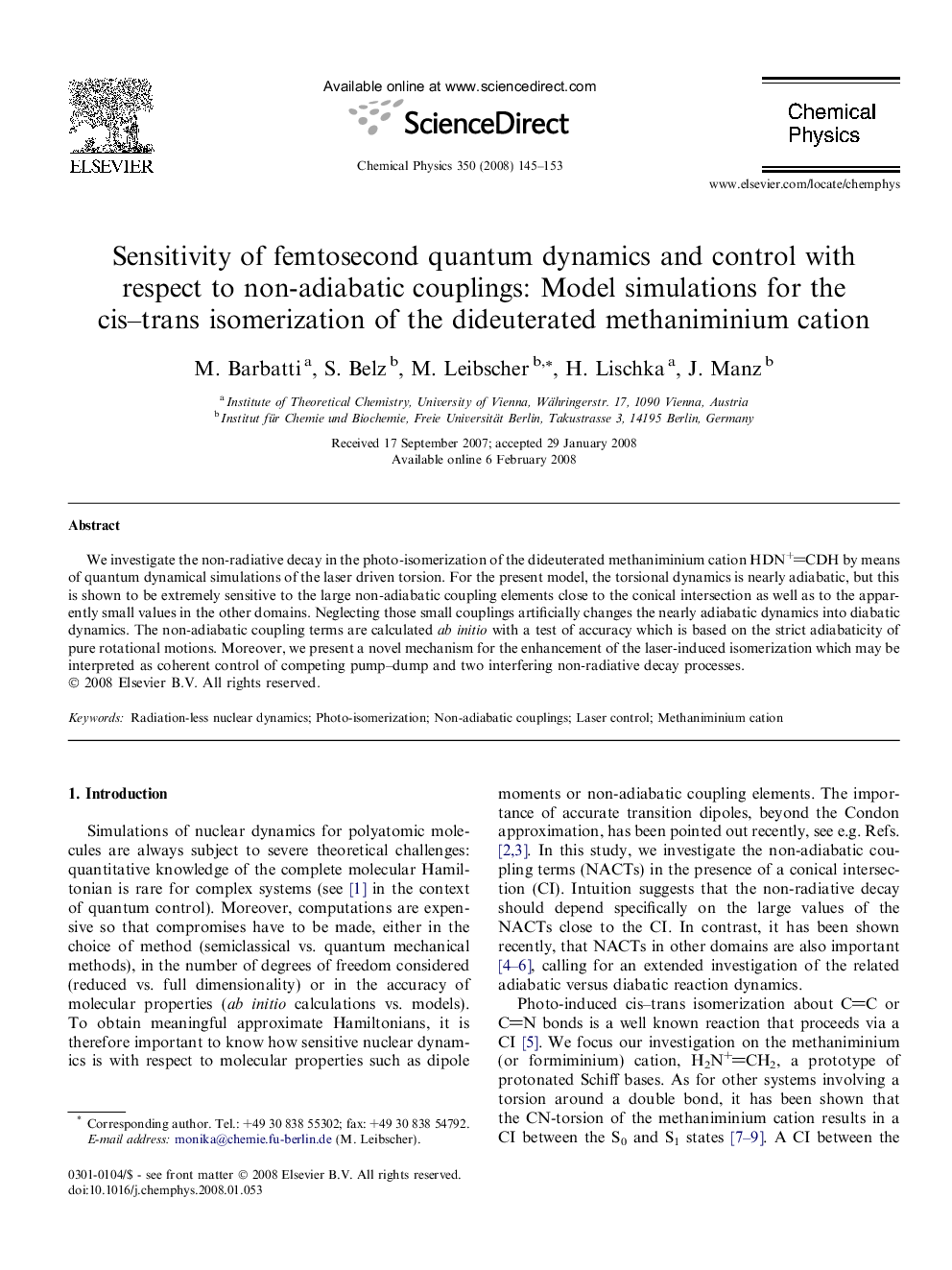 Sensitivity of femtosecond quantum dynamics and control with respect to non-adiabatic couplings: Model simulations for the cis-trans isomerization of the dideuterated methaniminium cation