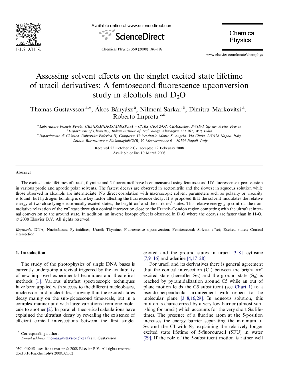 Assessing solvent effects on the singlet excited state lifetime of uracil derivatives: A femtosecond fluorescence upconversion study in alcohols and D2O