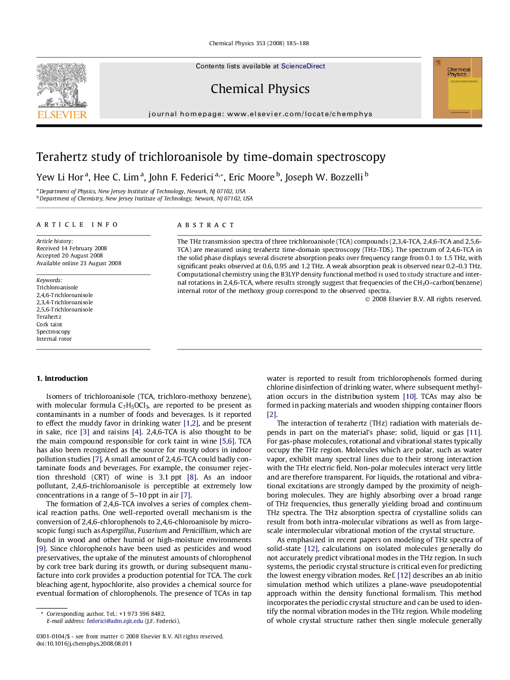 Terahertz study of trichloroanisole by time-domain spectroscopy