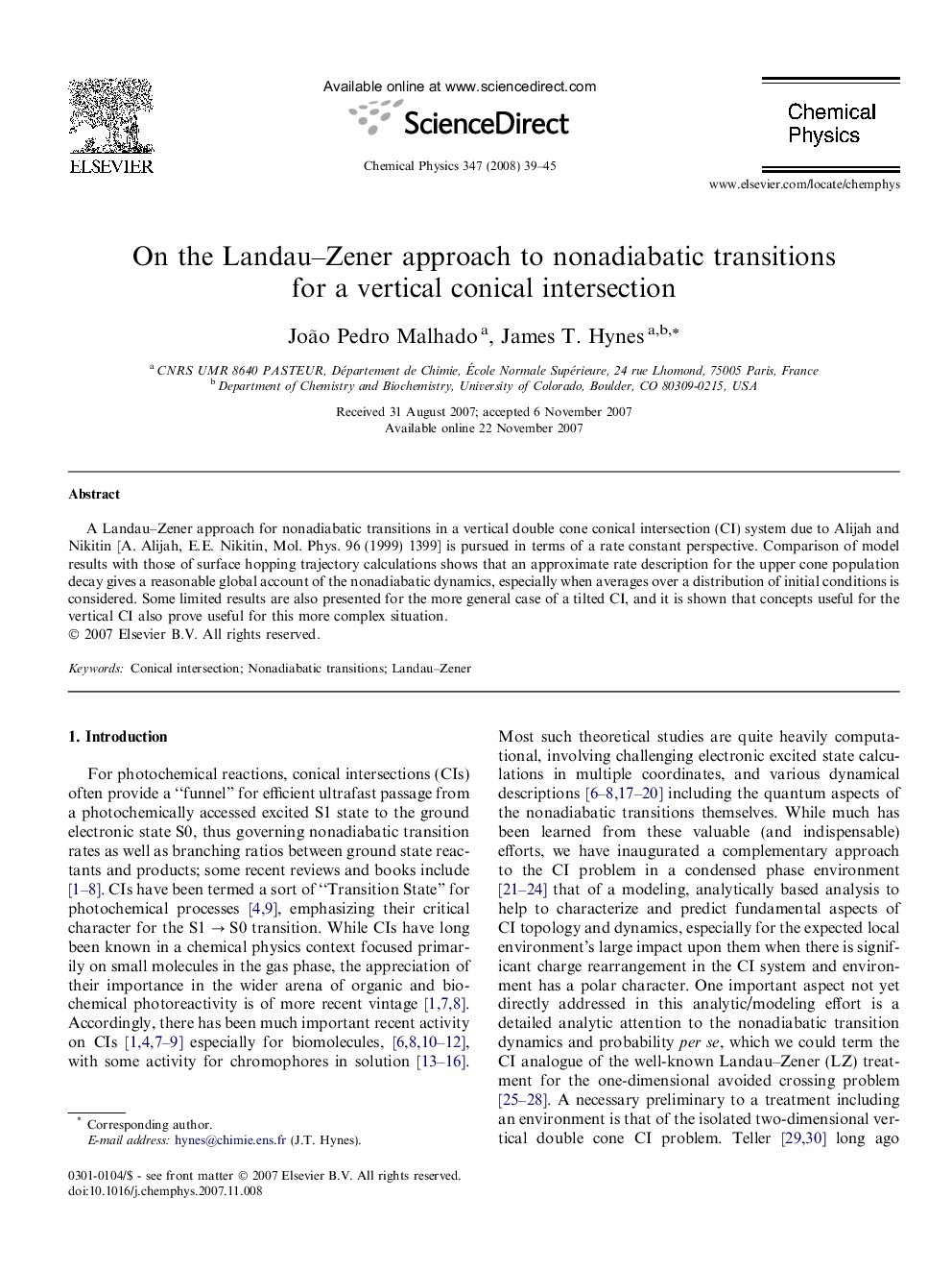 On the Landau-Zener approach to nonadiabatic transitions for a vertical conical intersection