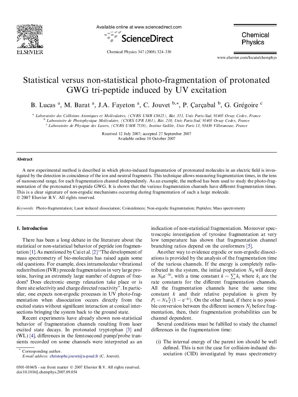 Statistical versus non-statistical photo-fragmentation of protonated GWG tri-peptide induced by UV excitation