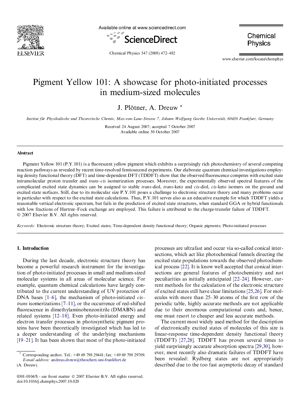 Pigment Yellow 101: A showcase for photo-initiated processes in medium-sized molecules