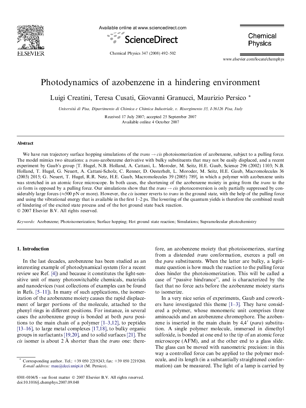Photodynamics of azobenzene in a hindering environment