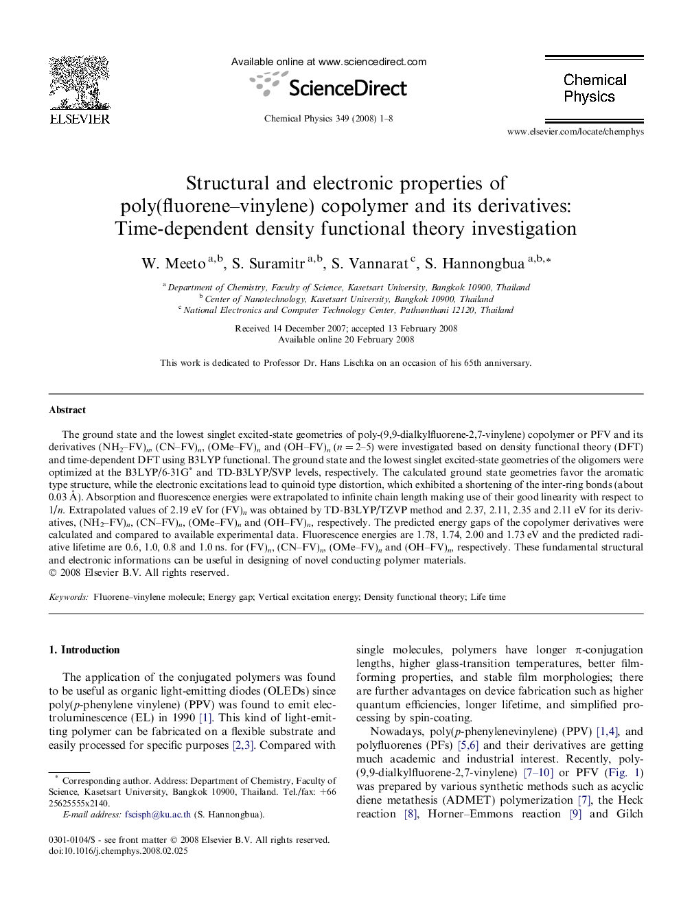 Structural and electronic properties of poly(fluorene-vinylene) copolymer and its derivatives: Time-dependent density functional theory investigation