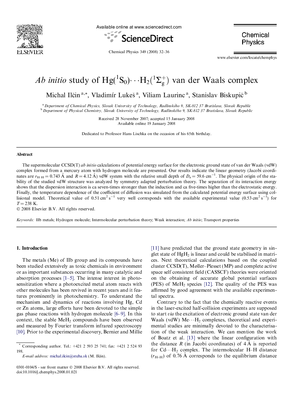 Ab initio study of Hg(1S0)â¯H2(1Î£g+) van der Waals complex