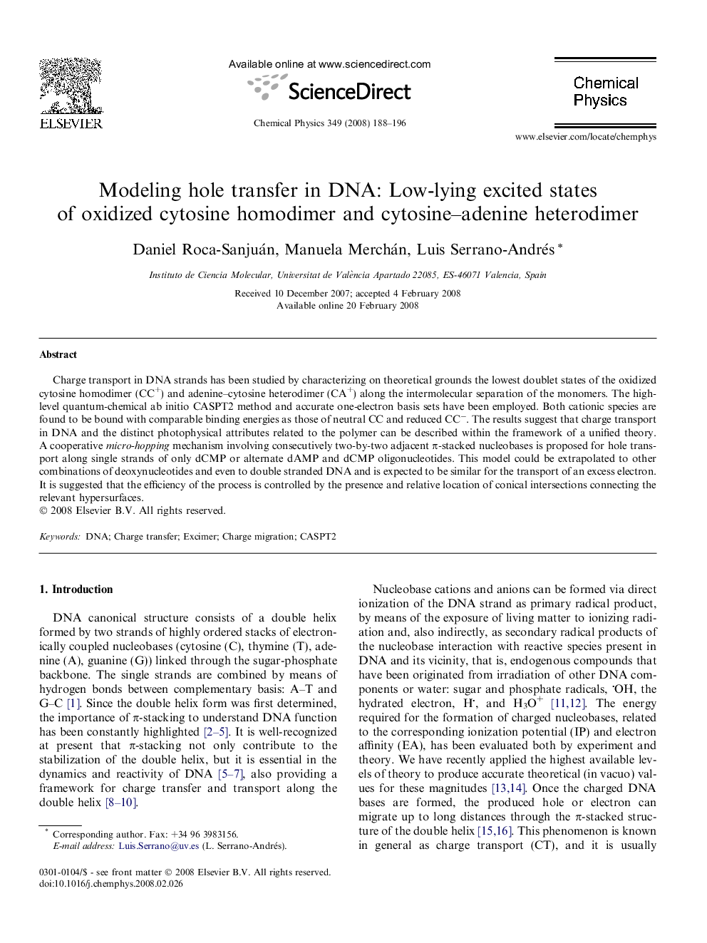 Modeling hole transfer in DNA: Low-lying excited states of oxidized cytosine homodimer and cytosine-adenine heterodimer