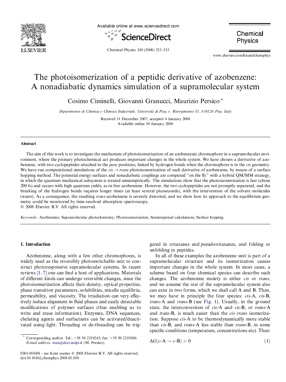 The photoisomerization of a peptidic derivative of azobenzene: A nonadiabatic dynamics simulation of a supramolecular system