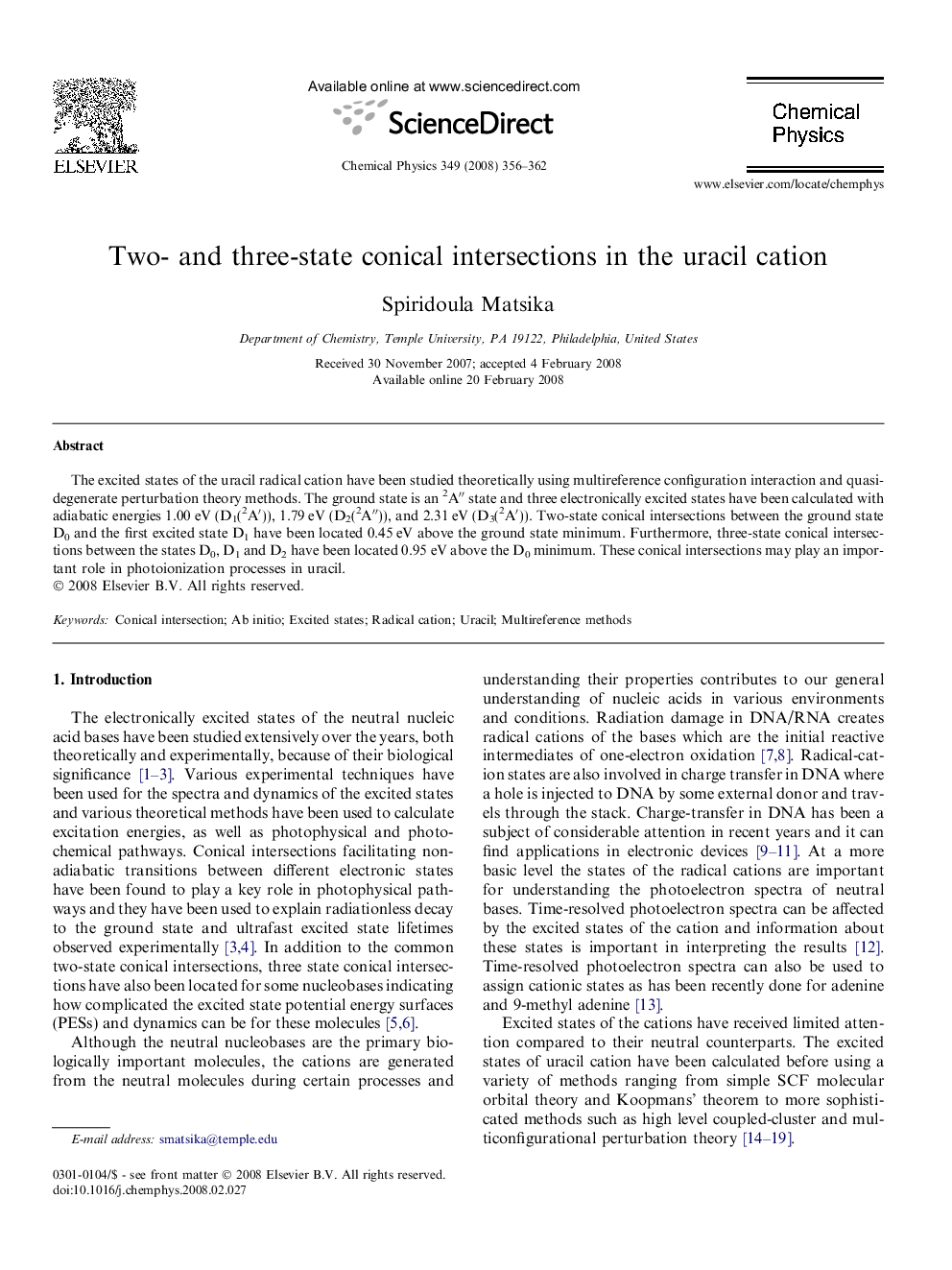 Two- and three-state conical intersections in the uracil cation