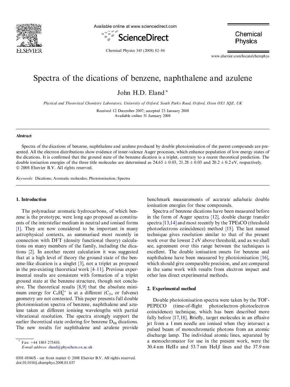 Spectra of the dications of benzene, naphthalene and azulene