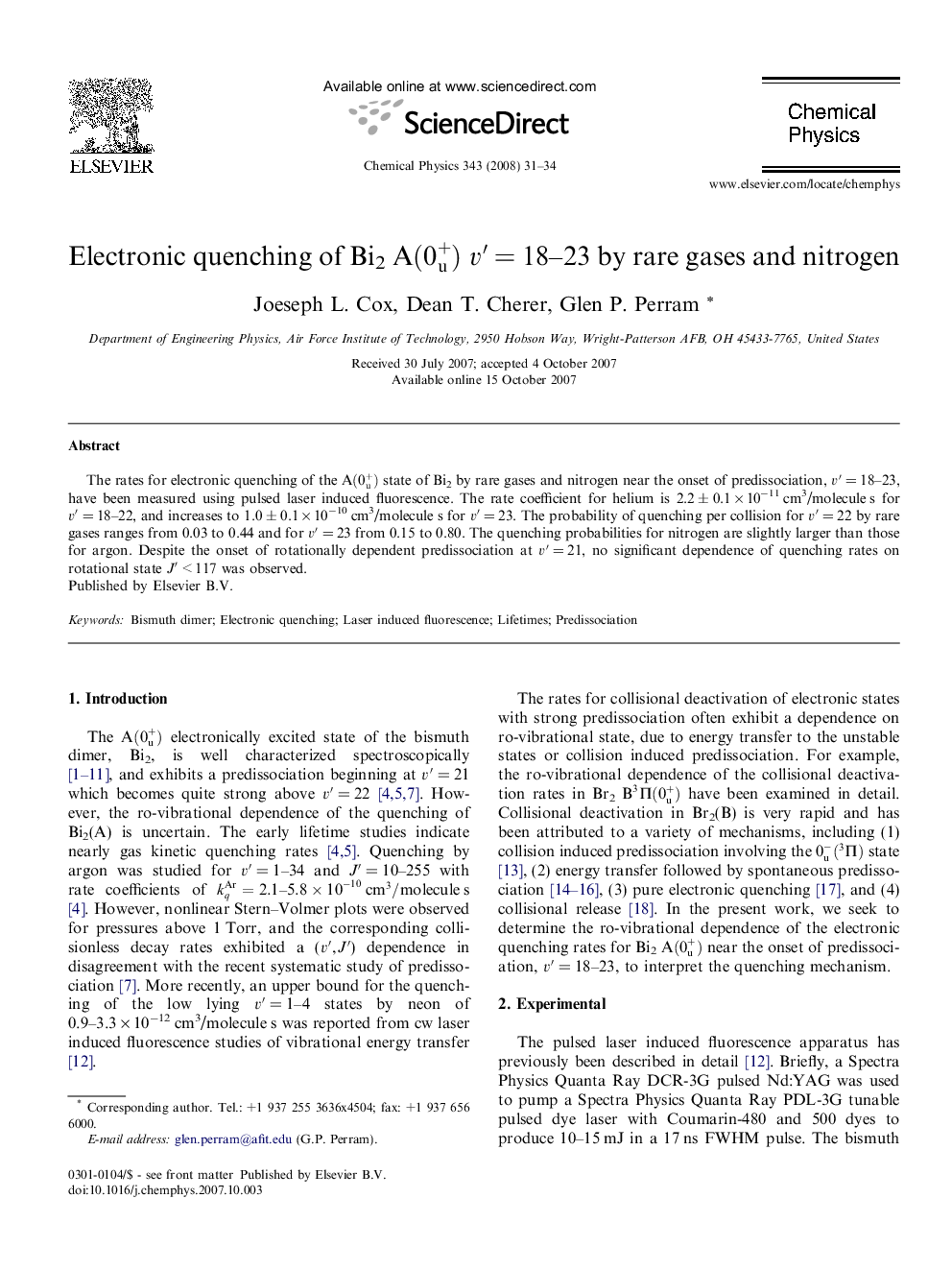 Electronic quenching of Bi2A(0u+) vâ²Â =Â 18-23 by rare gases and nitrogen