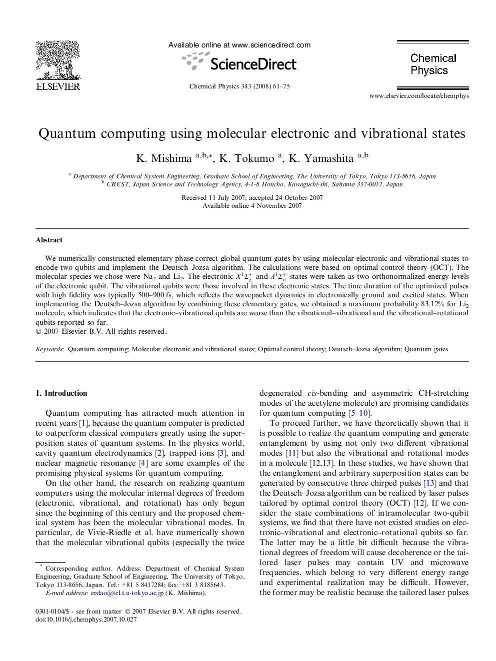 Quantum computing using molecular electronic and vibrational states